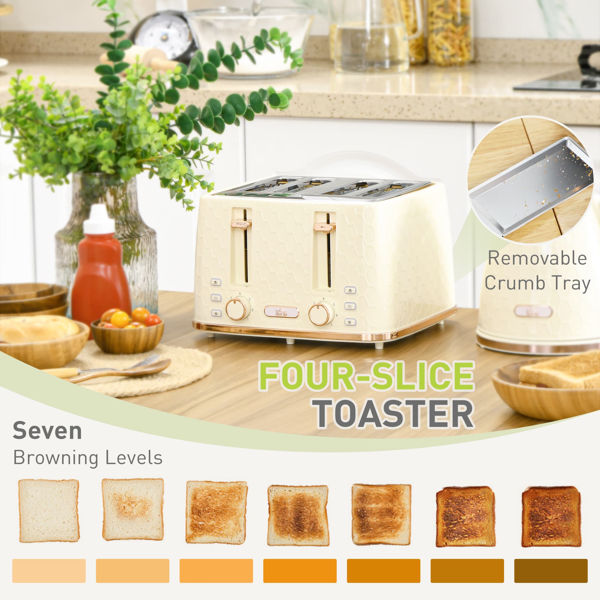 1.7L Cream Kettle and 4-Slice Toaster Set — Honeycomb Texture - image 5