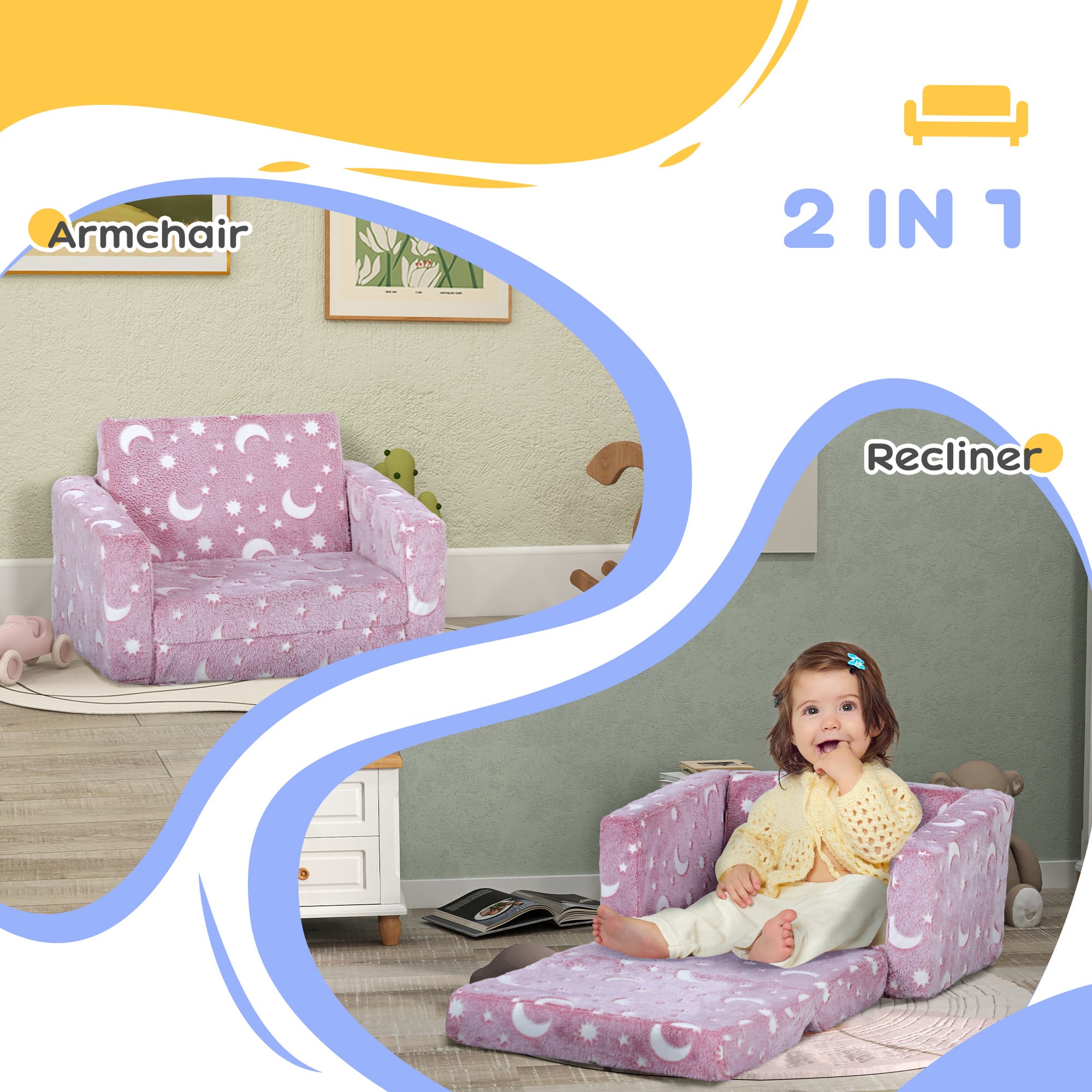 Glow-in-the-Dark Kids Armchair That Folds into a Toddler Bed - image 1