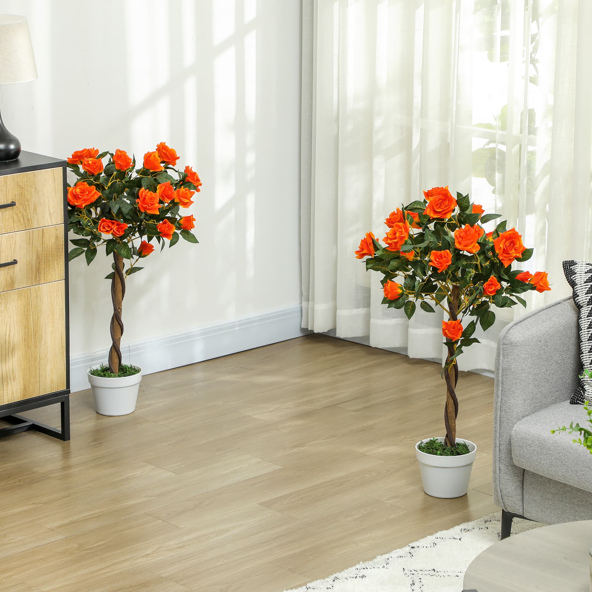 Pair of Artificial Orange Rose Trees in Pots – 90cm, No Upkeep - image 2
