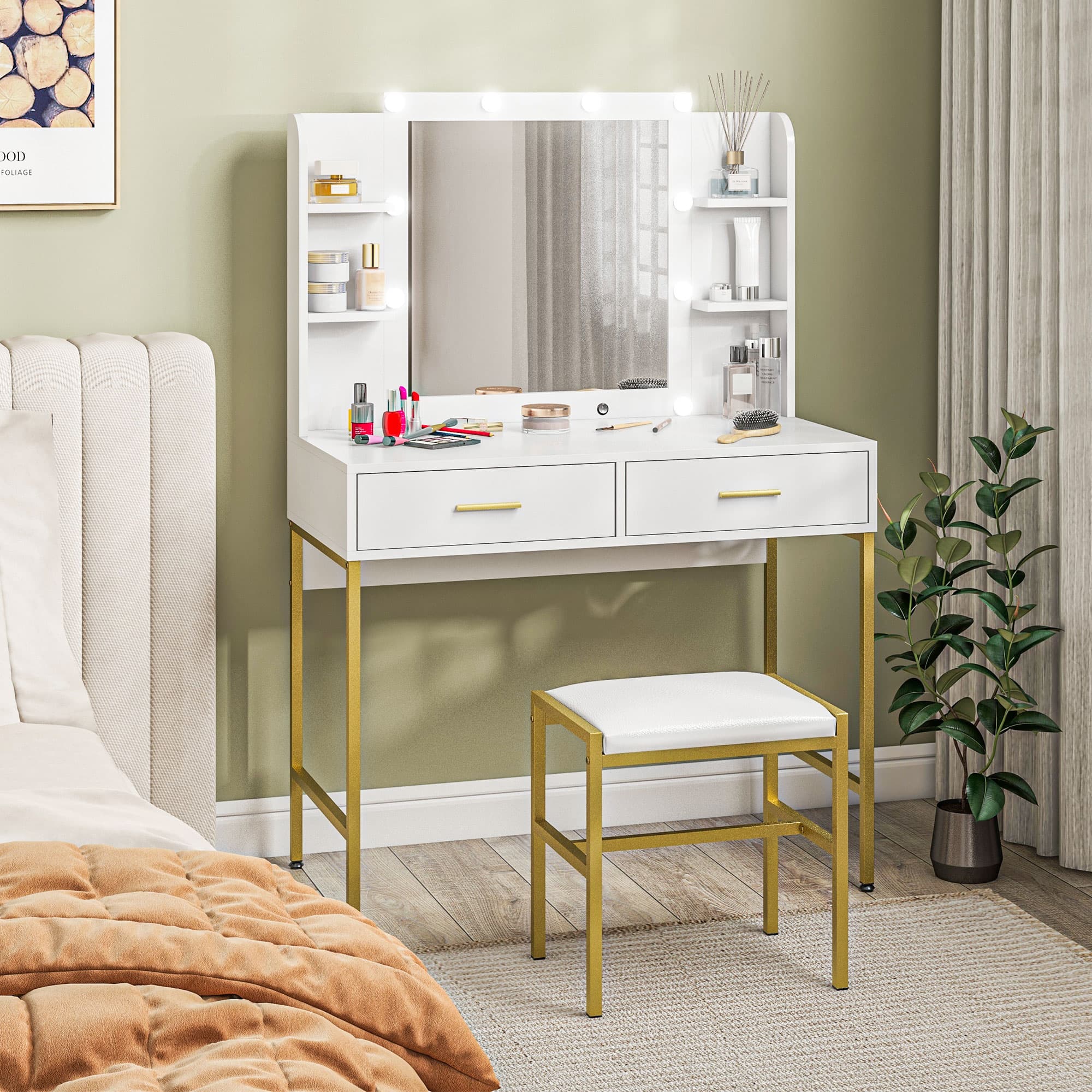 White Vanity Dressing Table with LED Mirror, Drawers and Stool - image 1