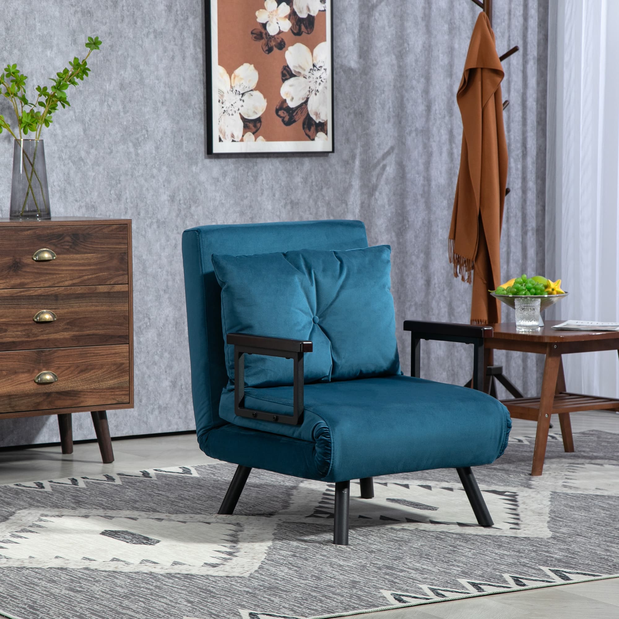 Folding Chair Bed with Five Reclining Positions — Teal Blue - image 5