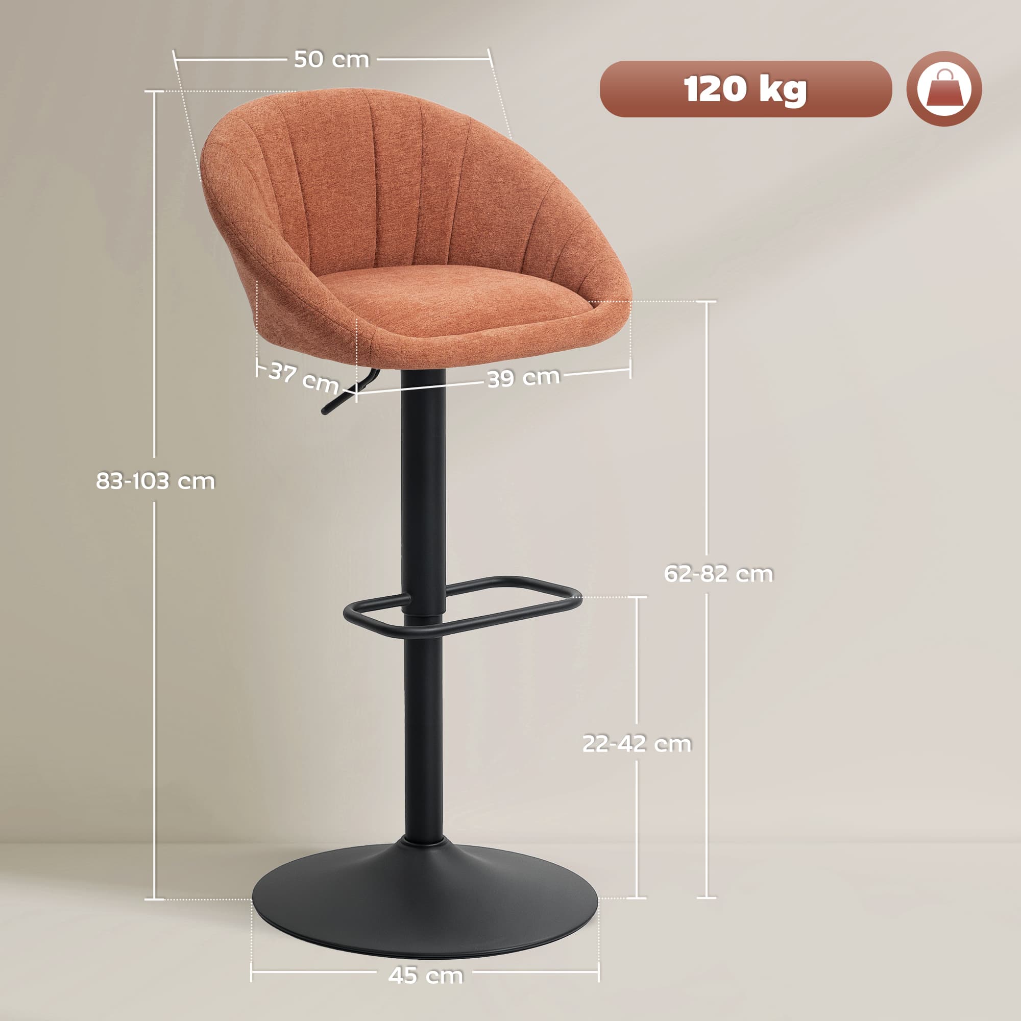 Pair of Adjustable Tub Bar Stools in Orange — Set of 2 - image 4