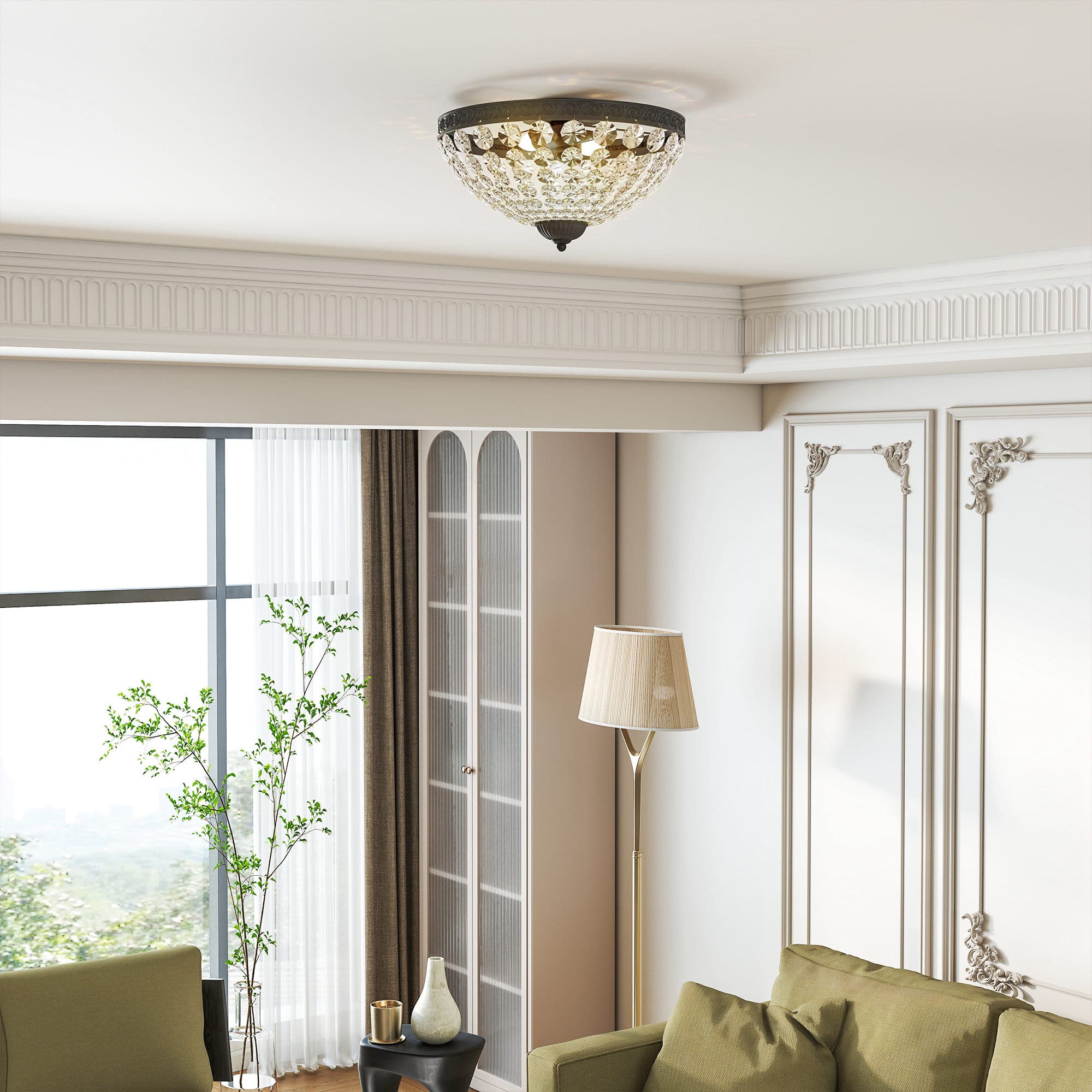 Crystal Ceiling Light with 168 Octagonal Beads, Black Frame - image 3