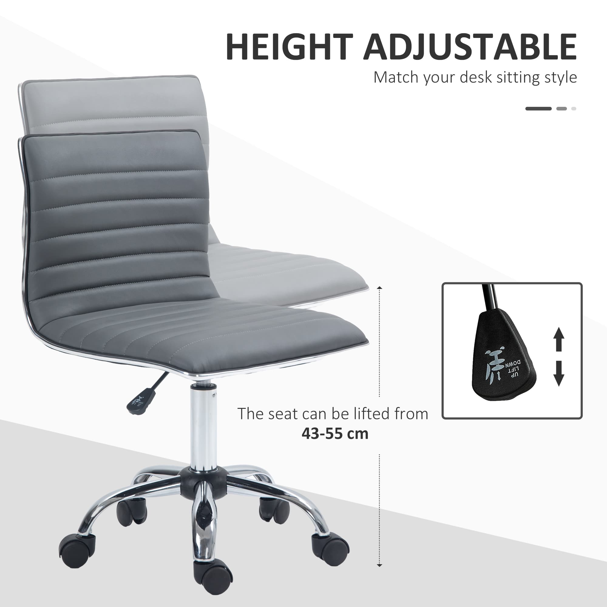 Armless Faux Leather Swivel Office Chair, Dark Grey - image 3