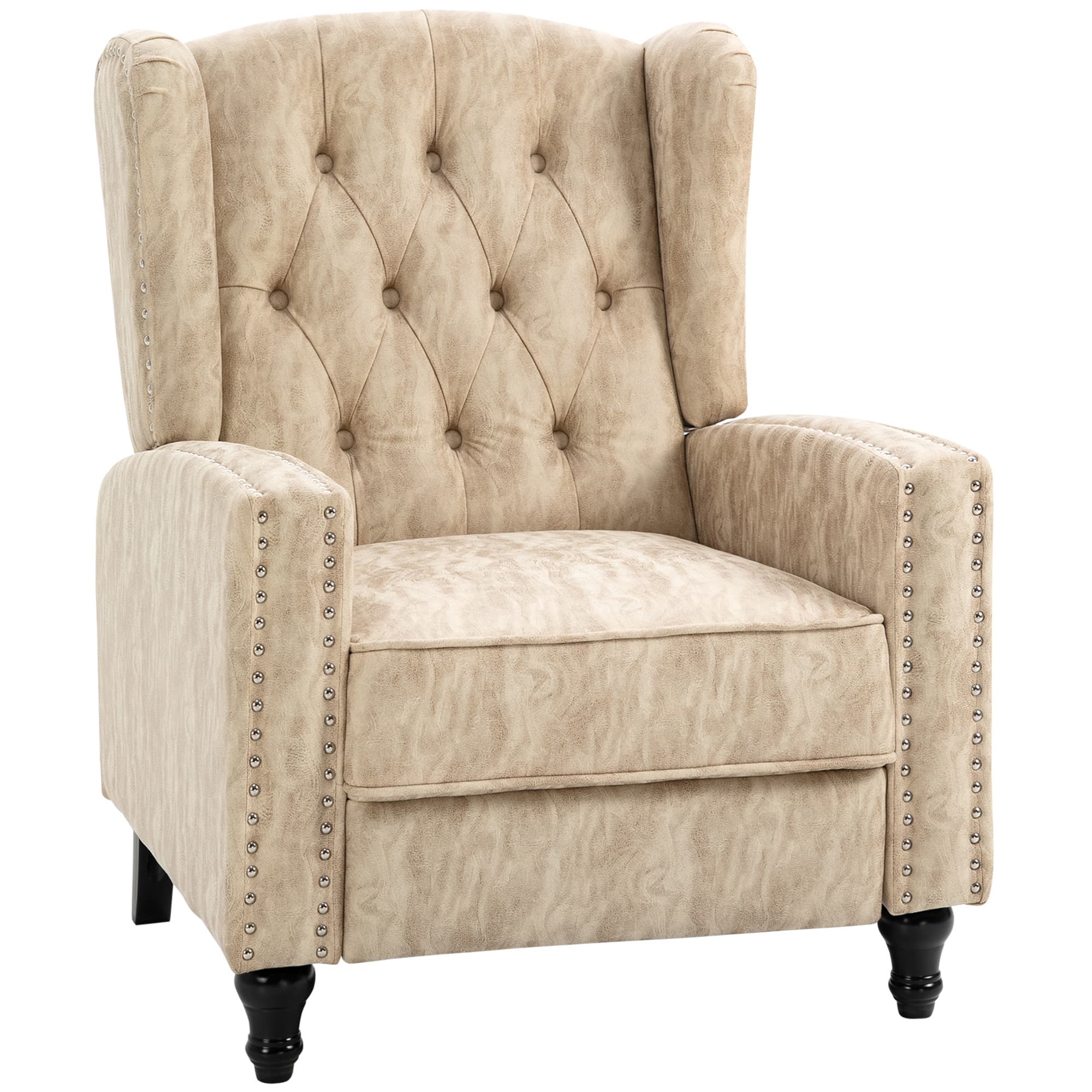 Beige Chesterfield Wingback Recliner with Footrest