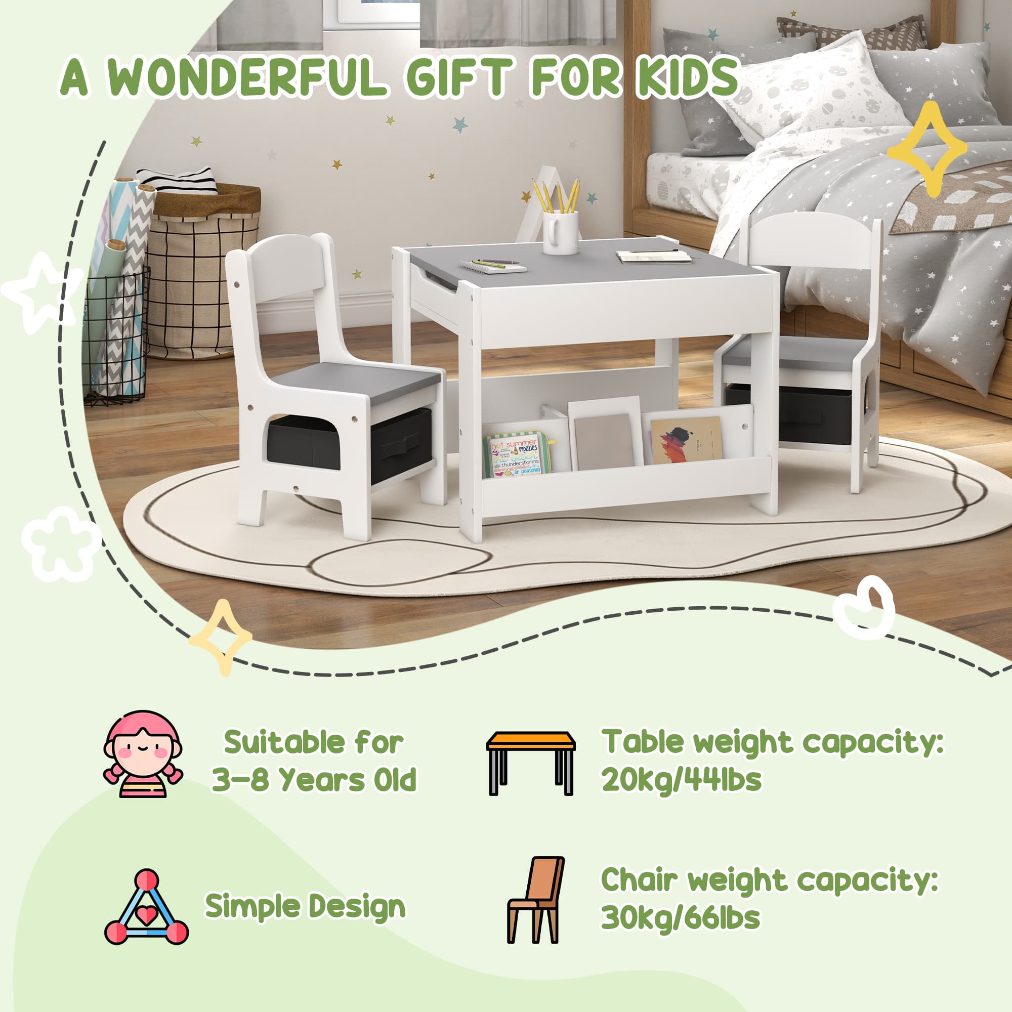 Three-Piece Children's Table and Chair Set with Chalkboard Top - image 1