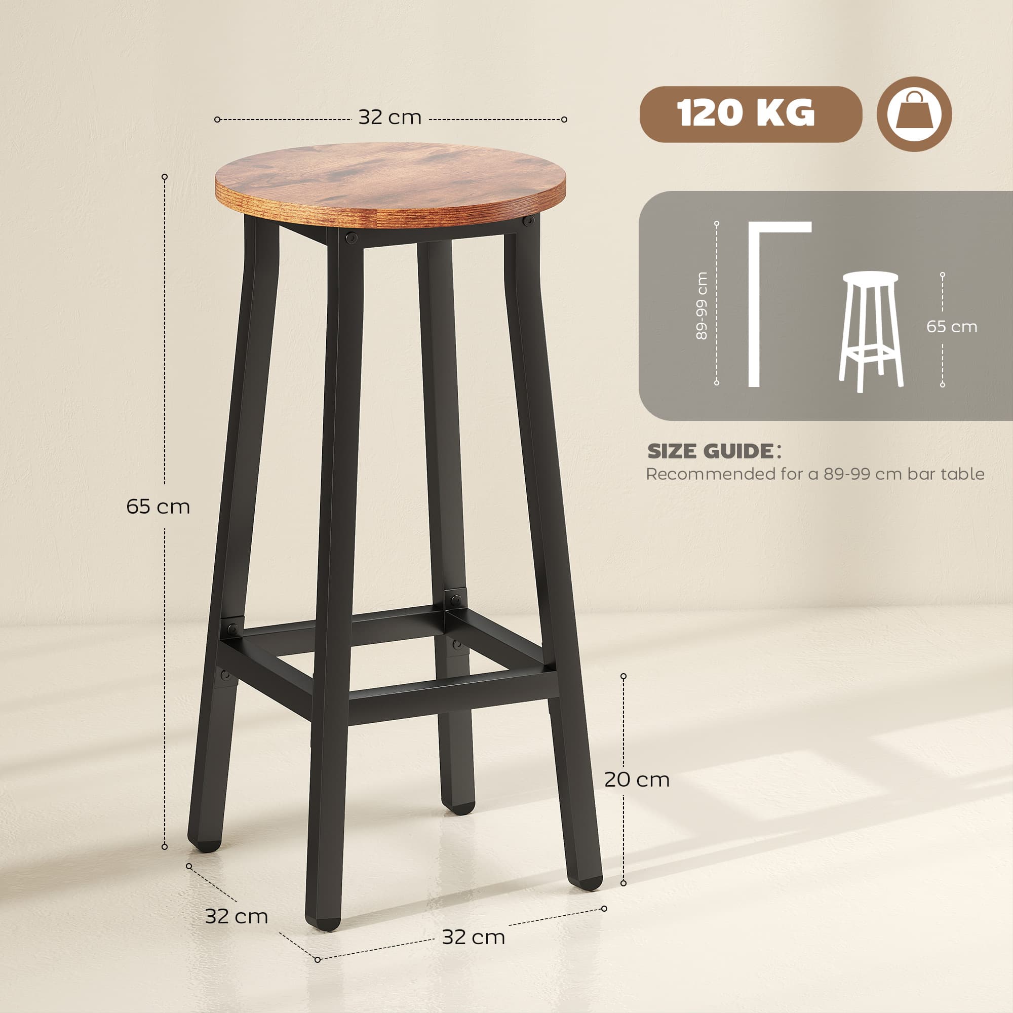 Effortless Industrial Style: Set of 2 Rustic Brown Bar Stools - image 5
