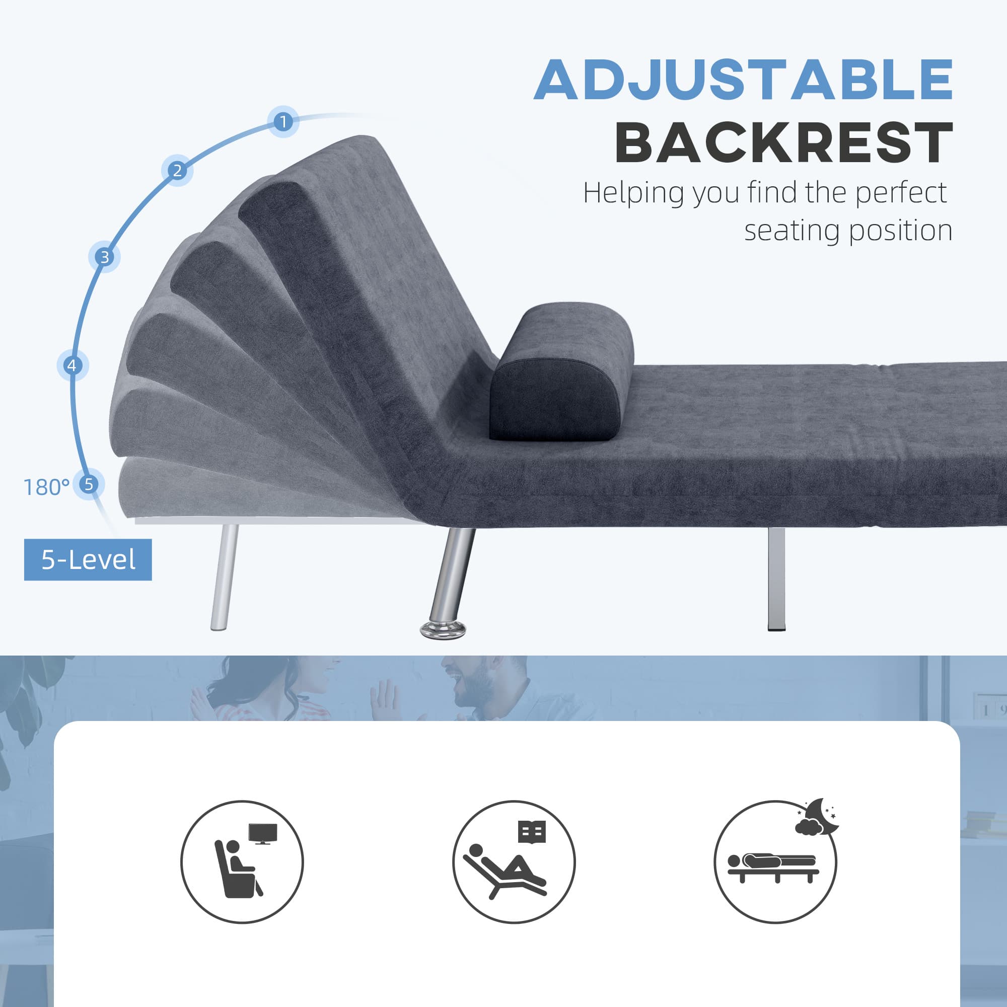 Charcoal Grey Velvet-Feel Single Sleeper Chair - image 5