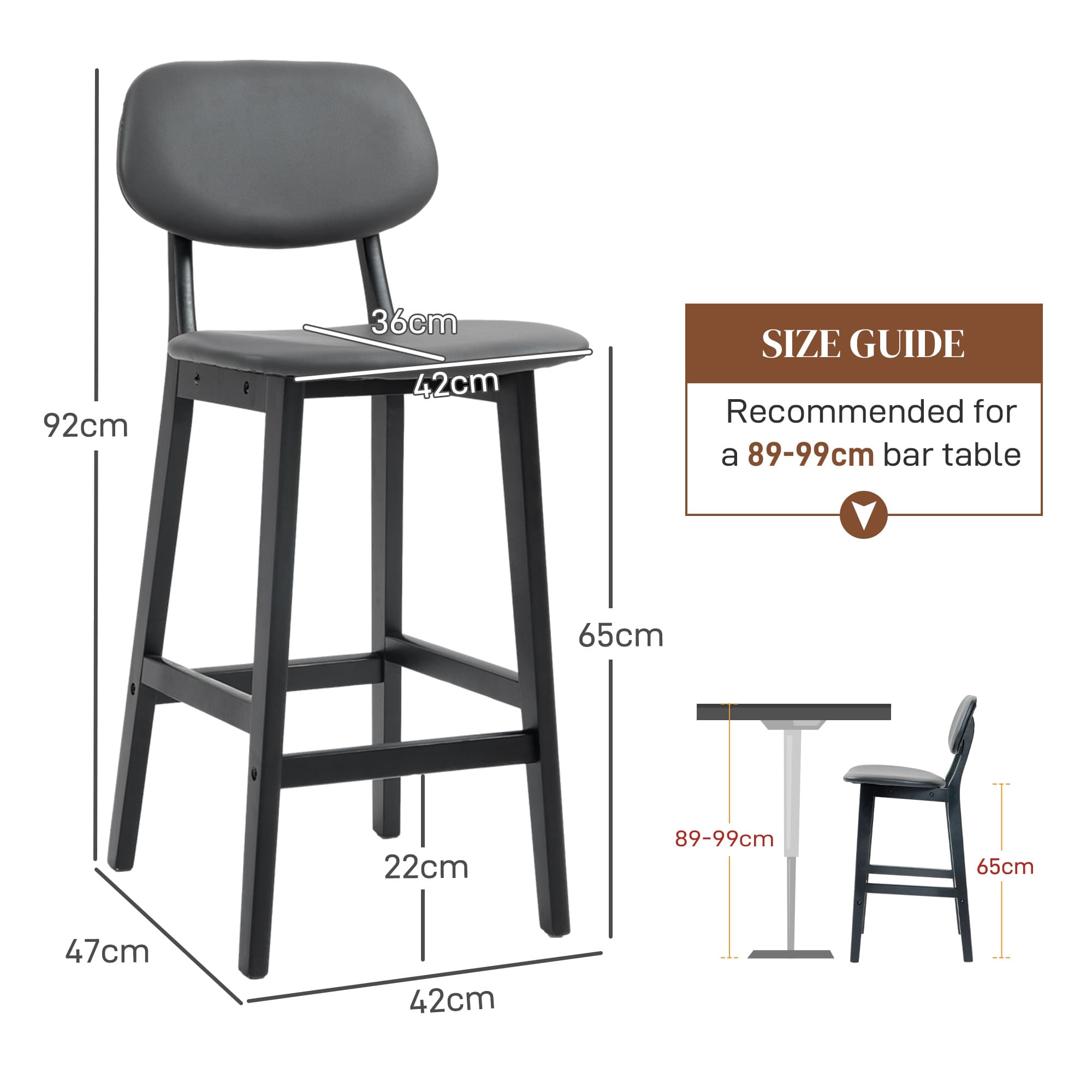 Two Padded Bar Stools with Backs and Footrests in Dark Grey - image 4