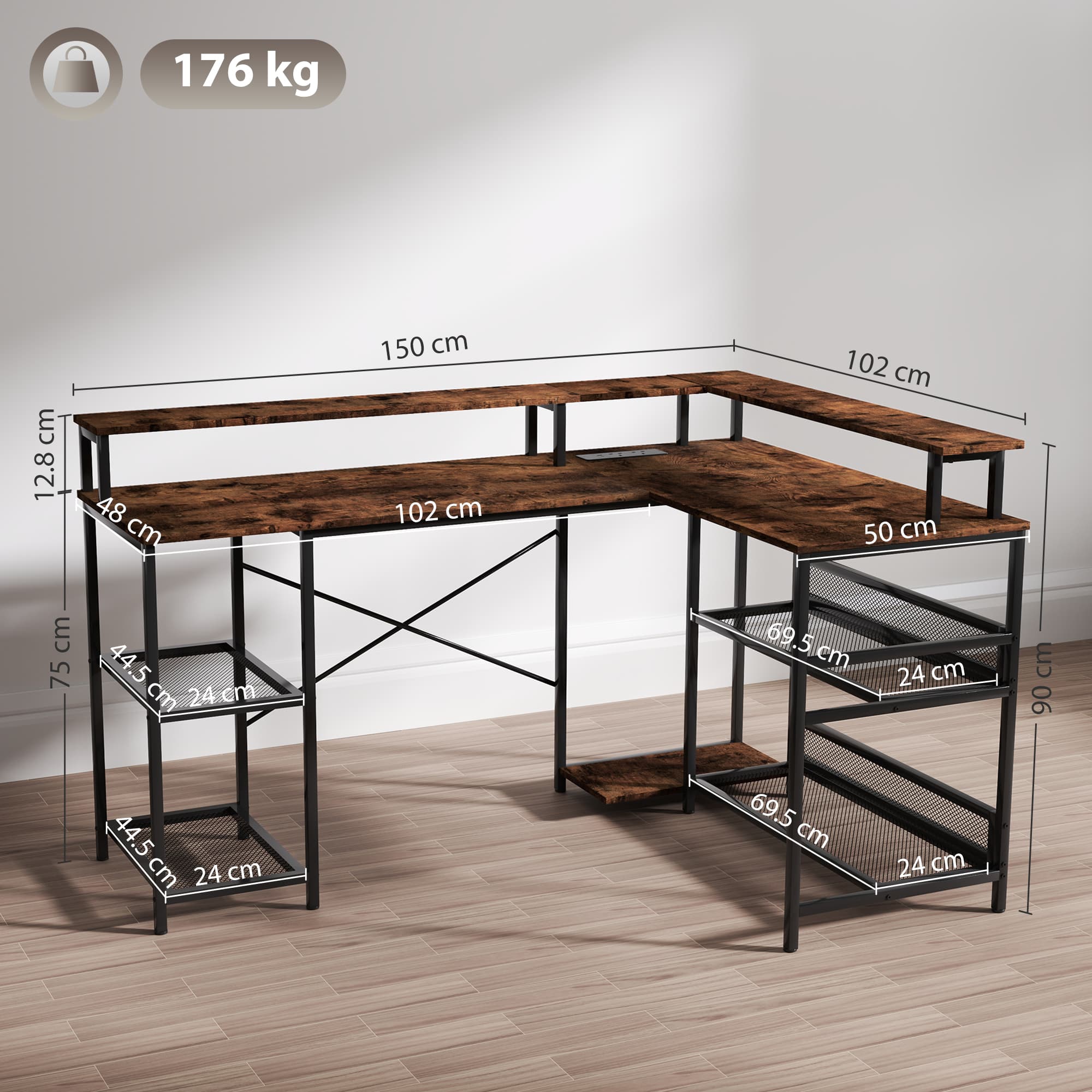 L-Shape Gaming Desk — Adjustable RGB LEDs, USB Ports and Storage - image 5
