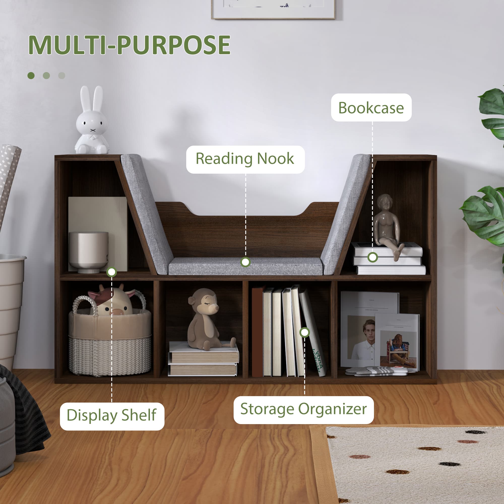 Six-Cube Bookcase With Padded Reading Nook, Chestnut - image 3