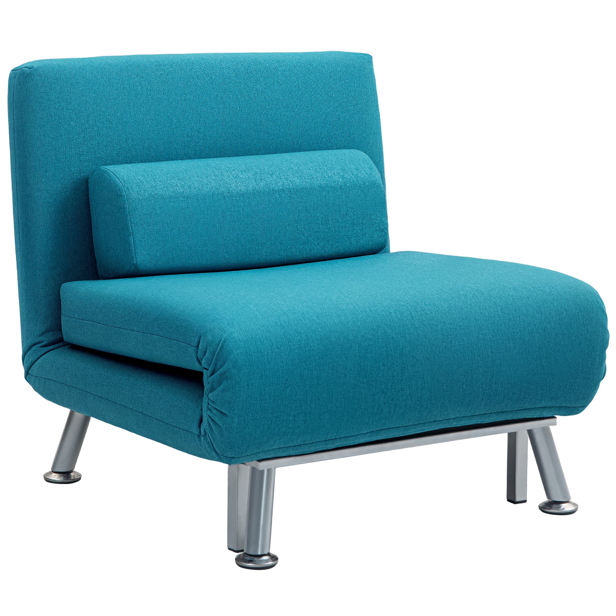 Single Chair Bed in Teal Linen-Feel Fabric with Adjustable Back