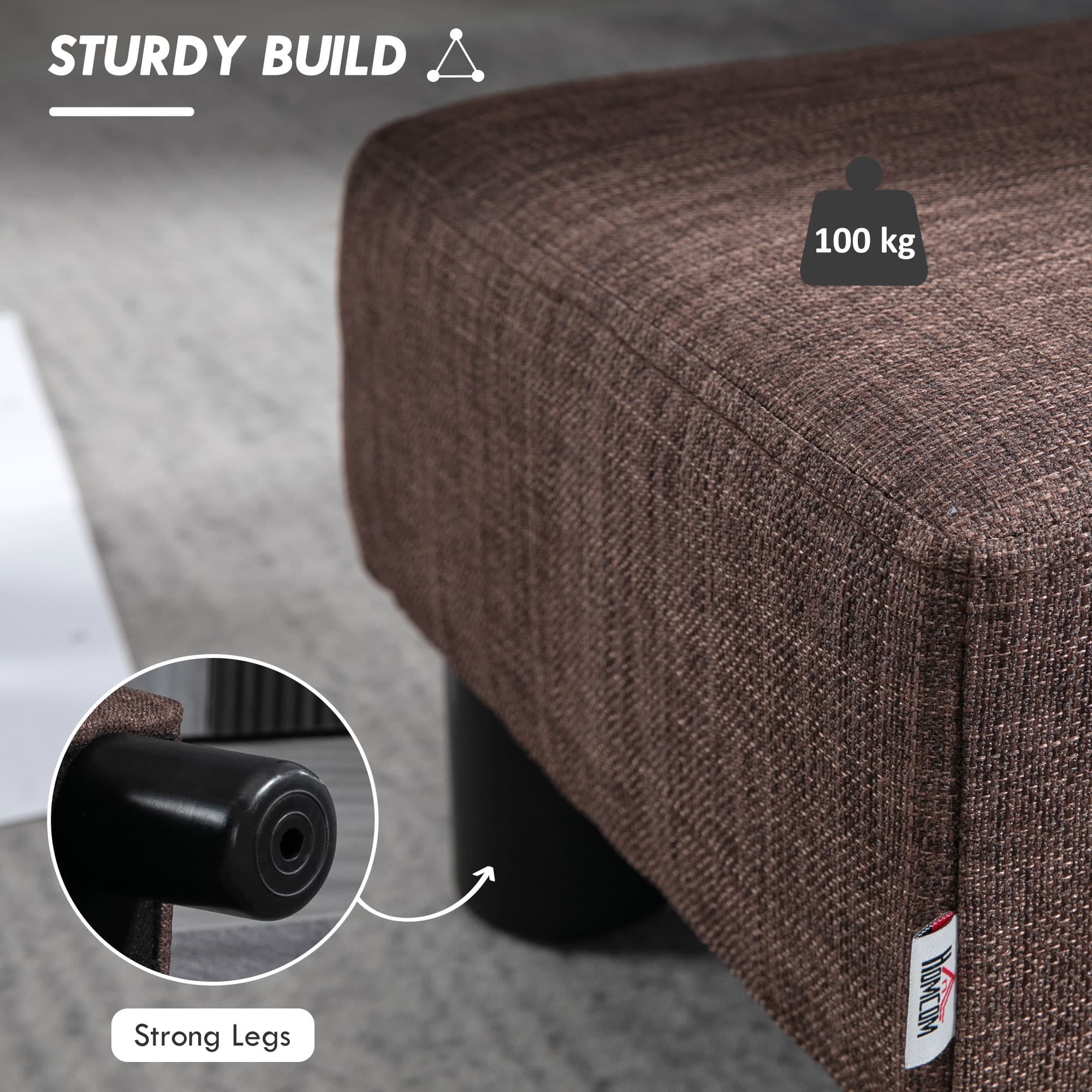 Small brown linen footstool with foam cushioning and plastic legs - image 10