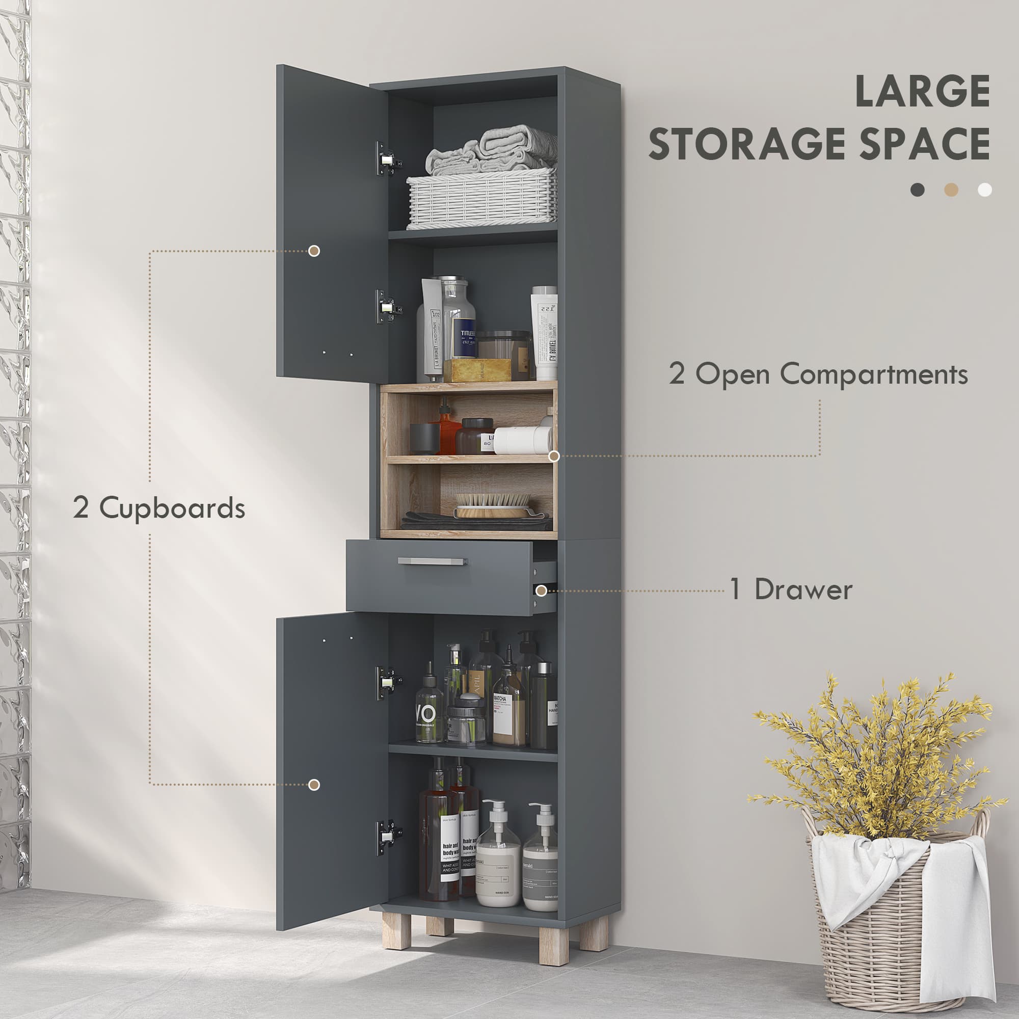 Effortless Storage: Tall Matte Grey Bathroom Cabinet - image 5