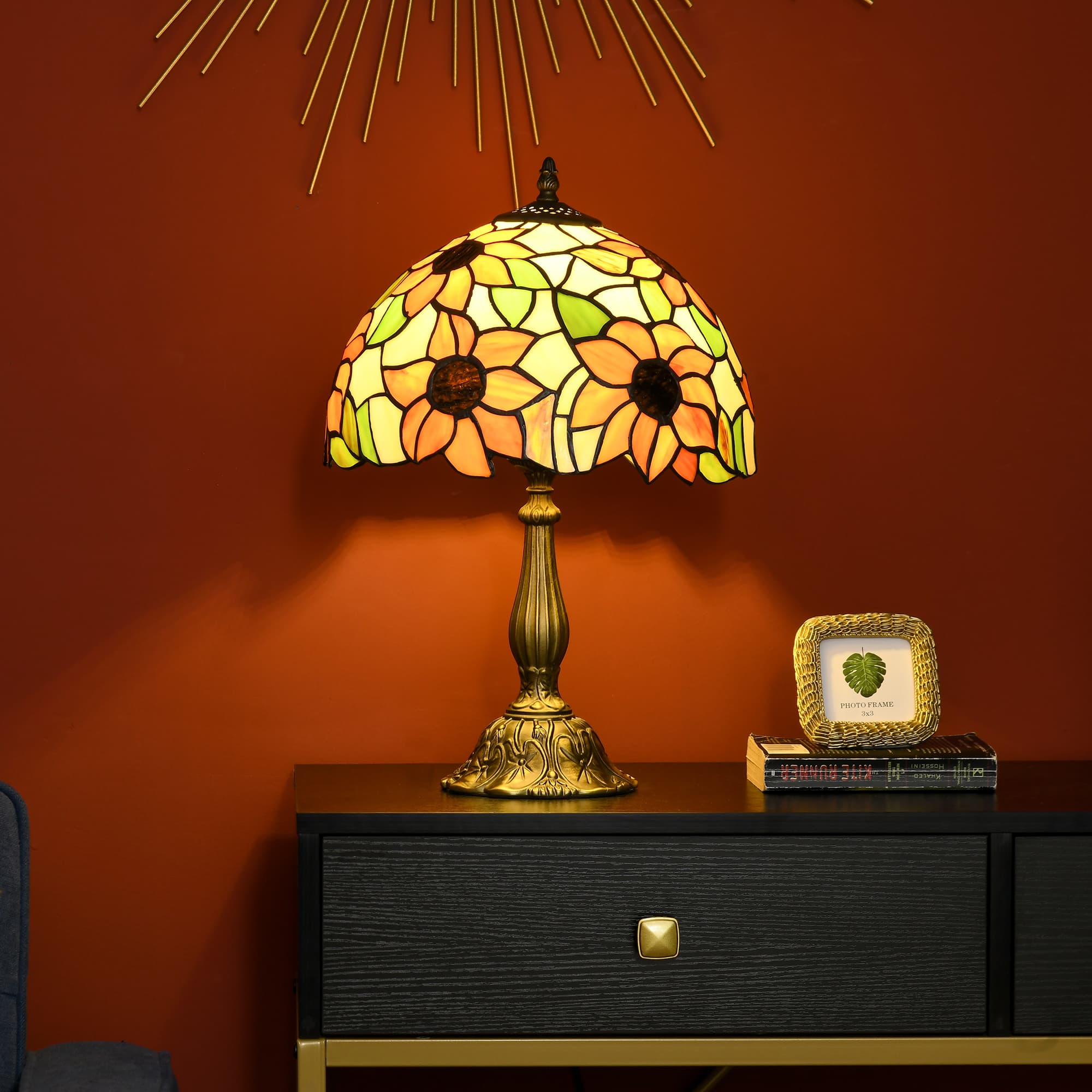 Handmade Sunflower Stained Glass Lamp for Bedside Tables - image 4