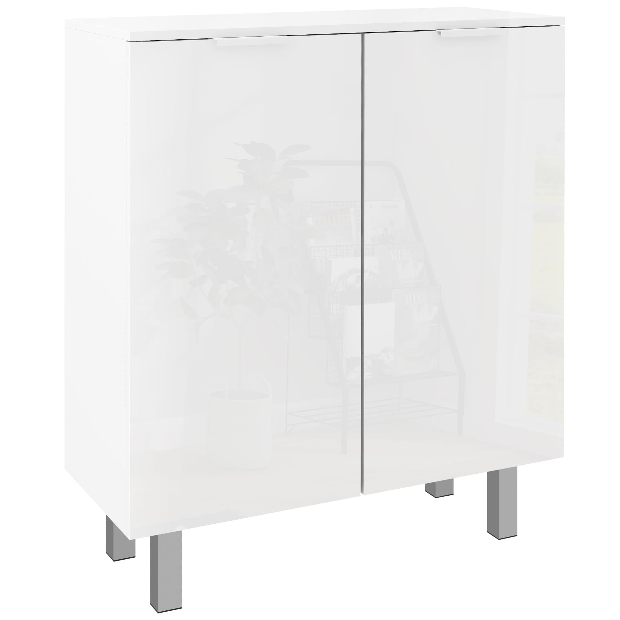 Store Up to 20 Pairs Behind Sleek Gloss-White Doors - White