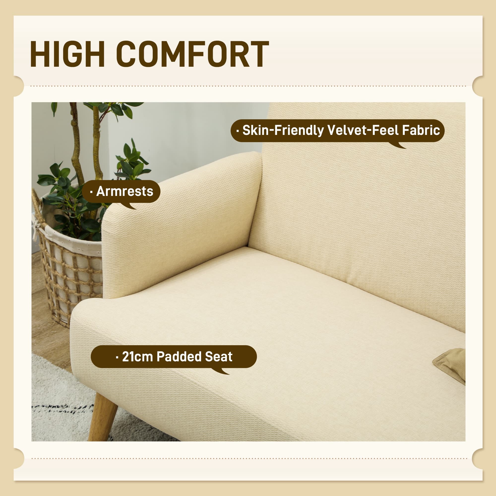 2-Seater Sofa in Cream Woven Fabric with Tapered Wood Legs - image 8