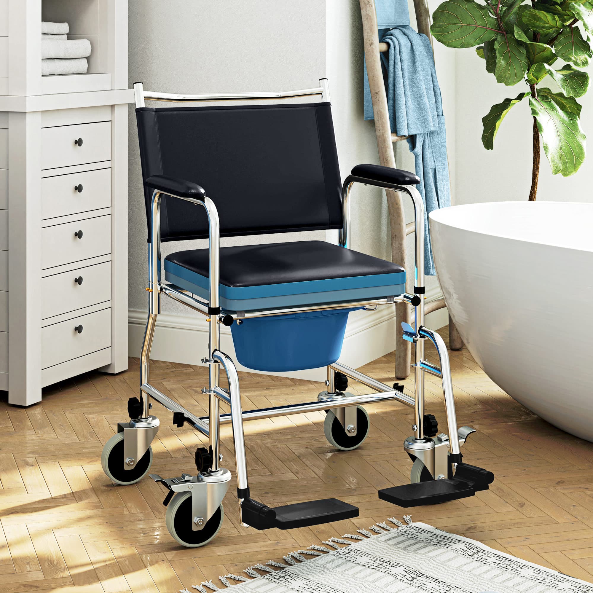 3-in-1 black commode wheelchair for bathroom support - image 6