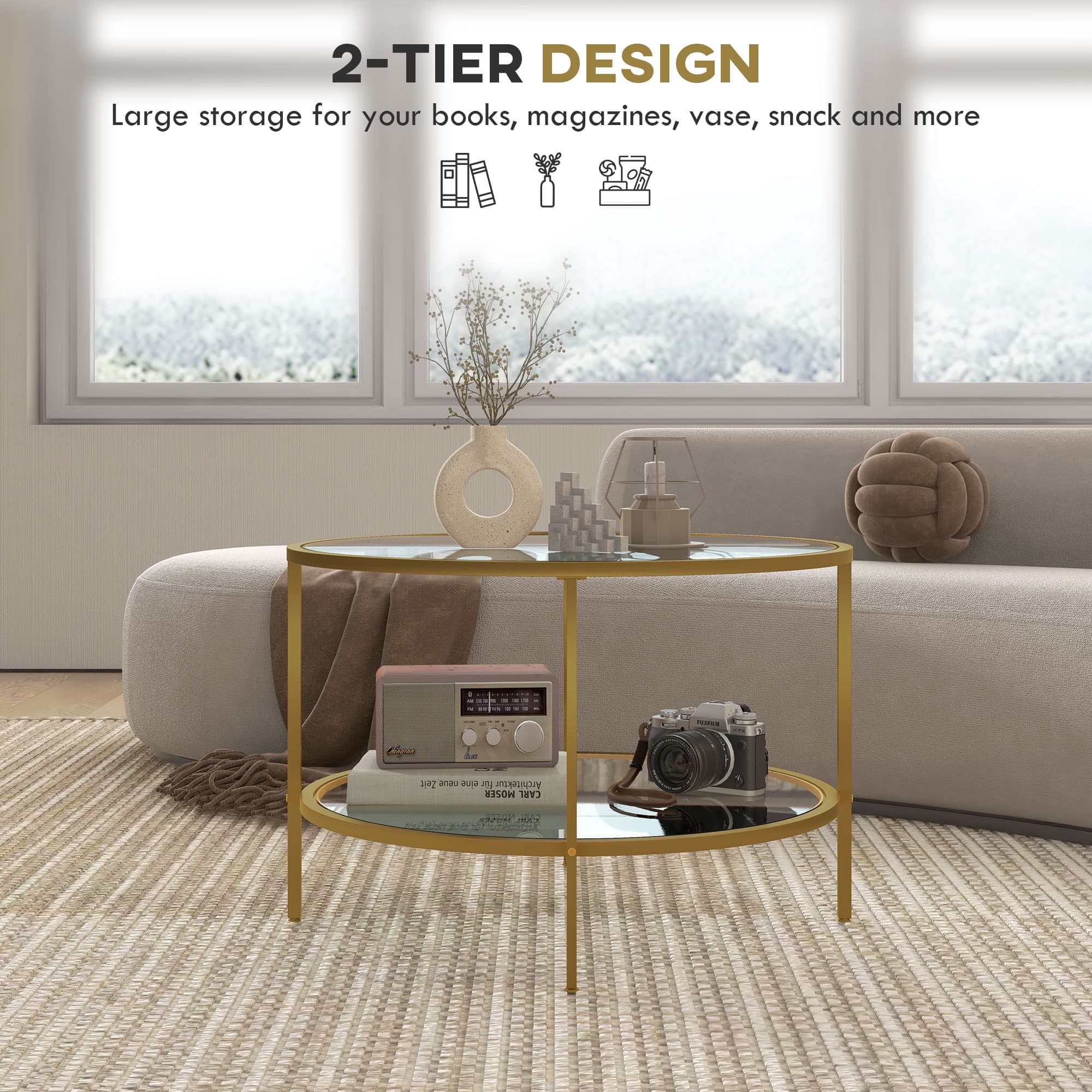 Elevate Your Space With This 2-Tier Gold Glass Coffee Table - image 3