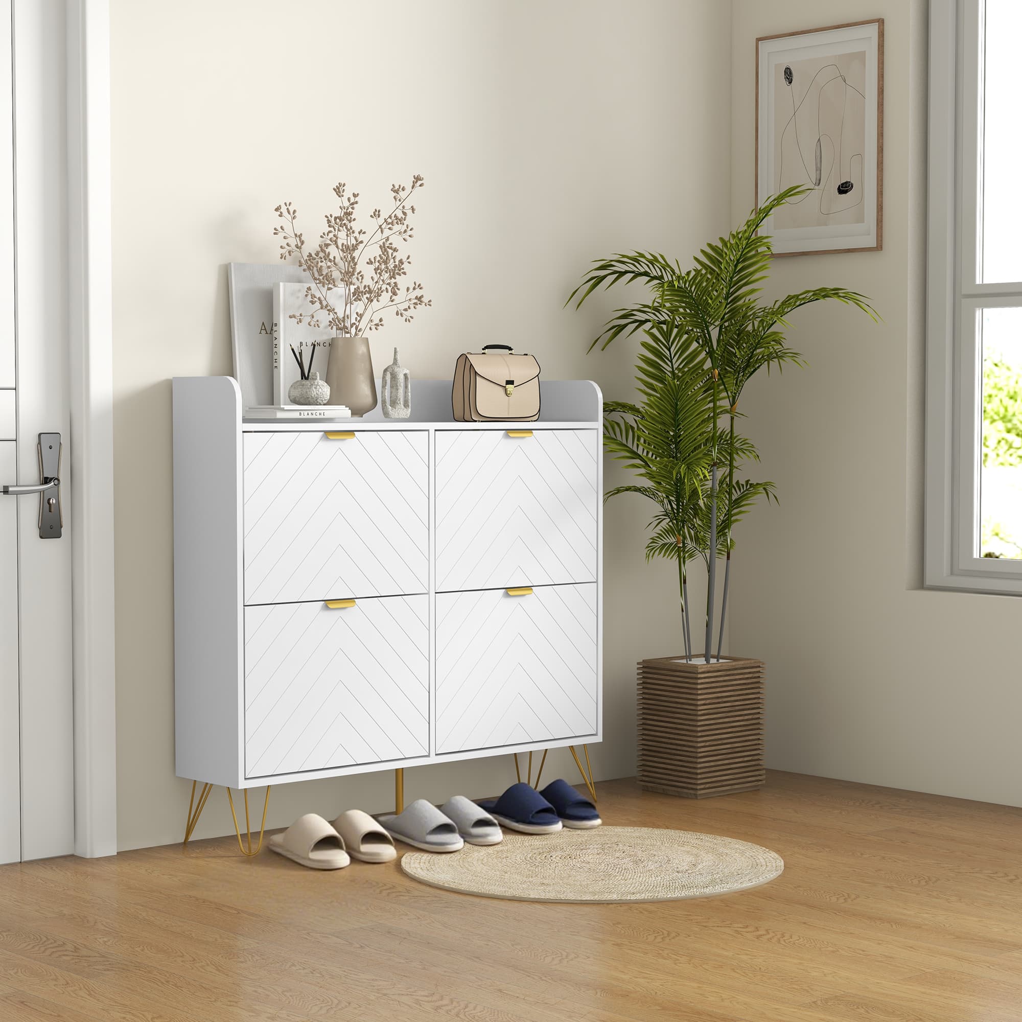 Slim White & Gold Shoe Cabinet for Clutter-Free Hallways - image 5