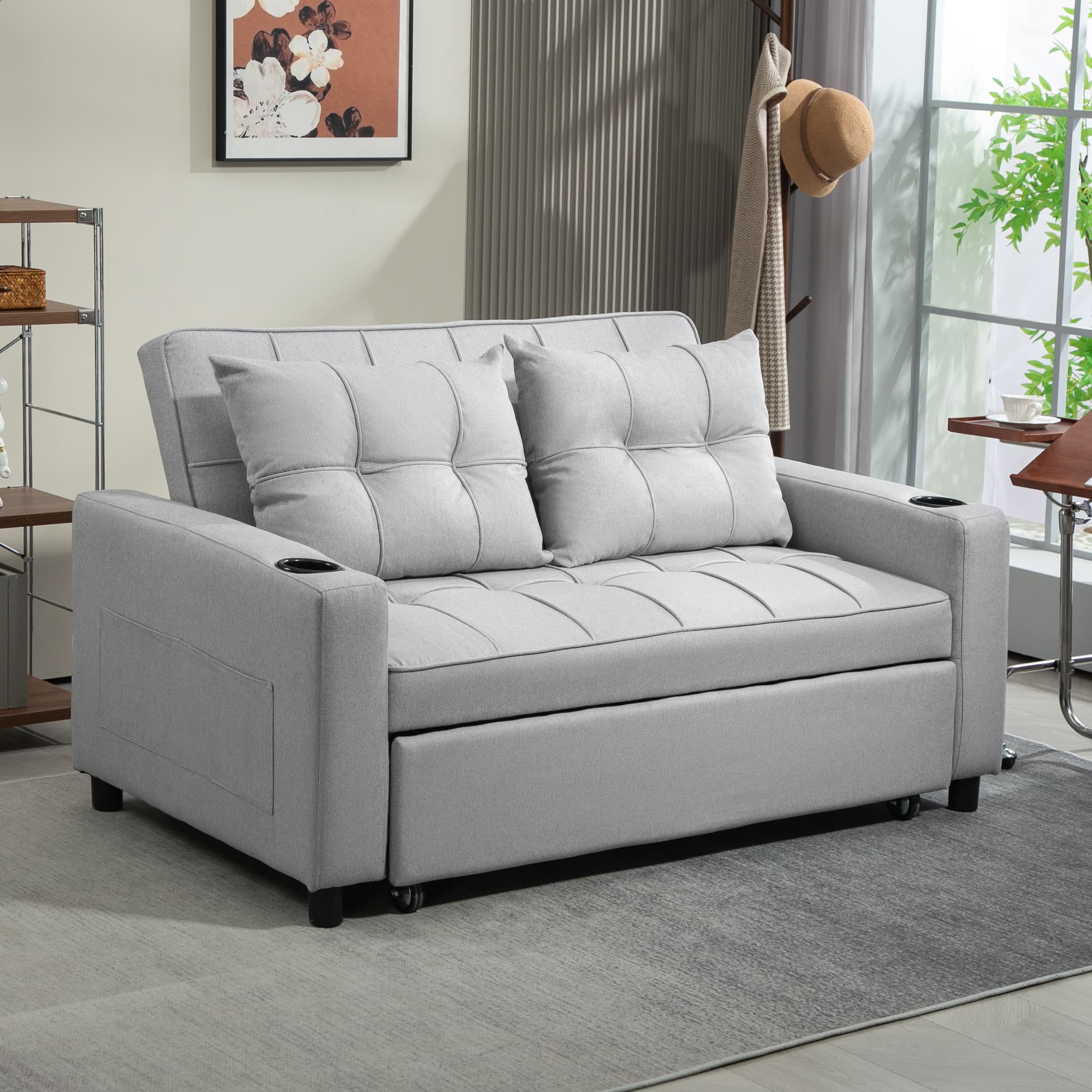 Light Grey Two-Seater Sofa Bed with Pull-Out Mattress - image 3