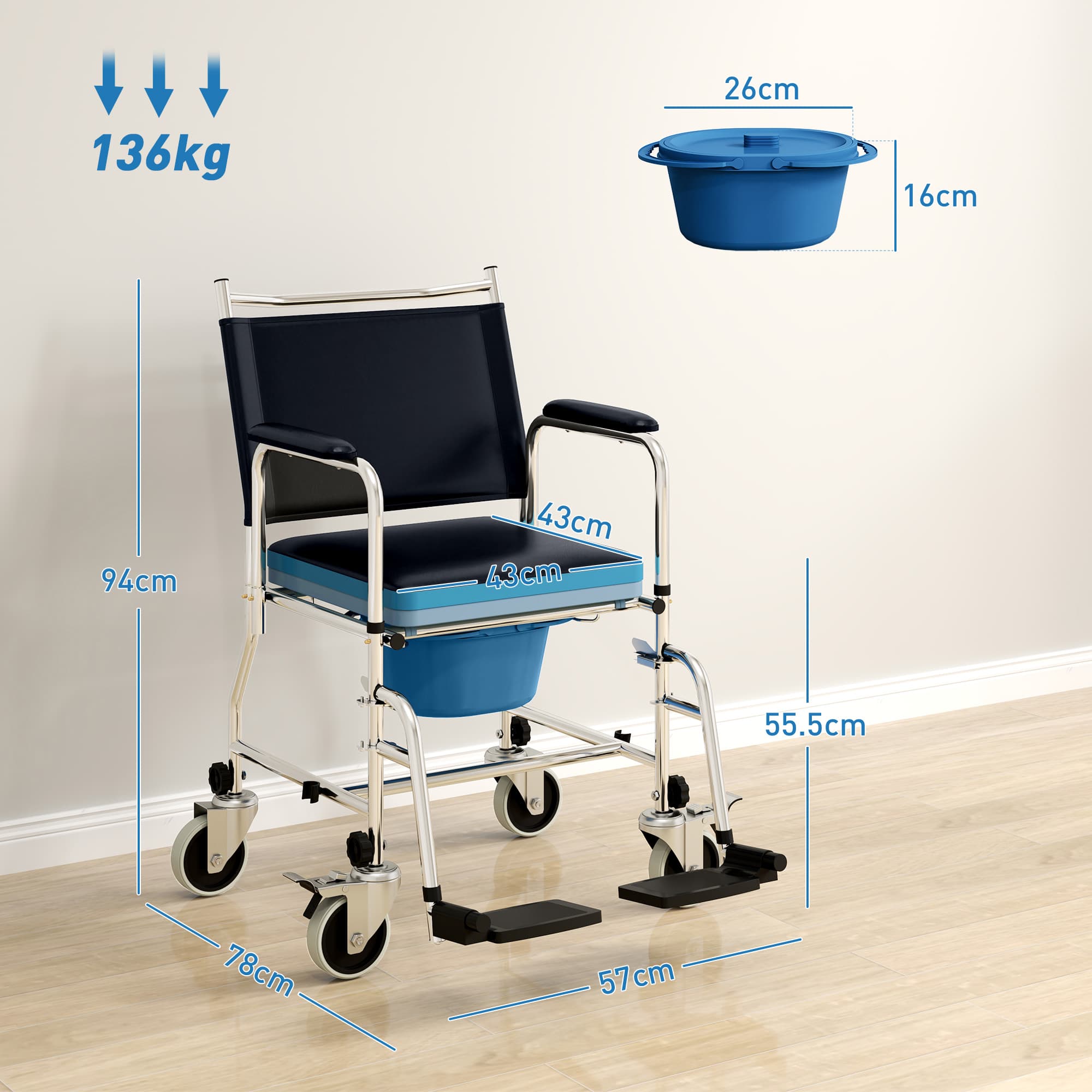3-in-1 black commode wheelchair for bathroom support - image 10