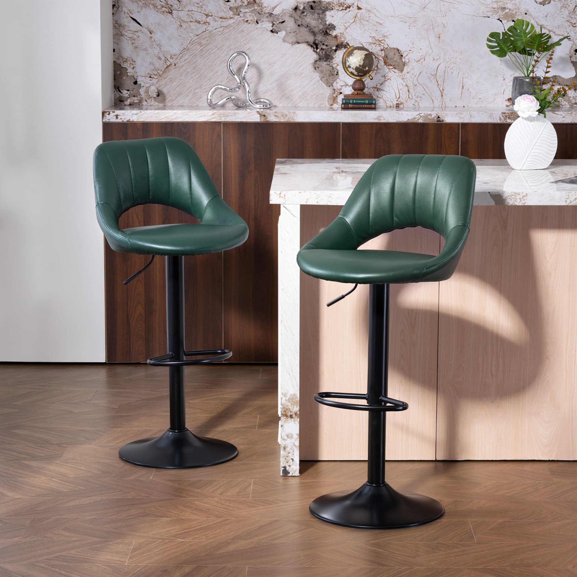 Transform Your Kitchen with Dark Green Faux Leather Bar Stools - image 1
