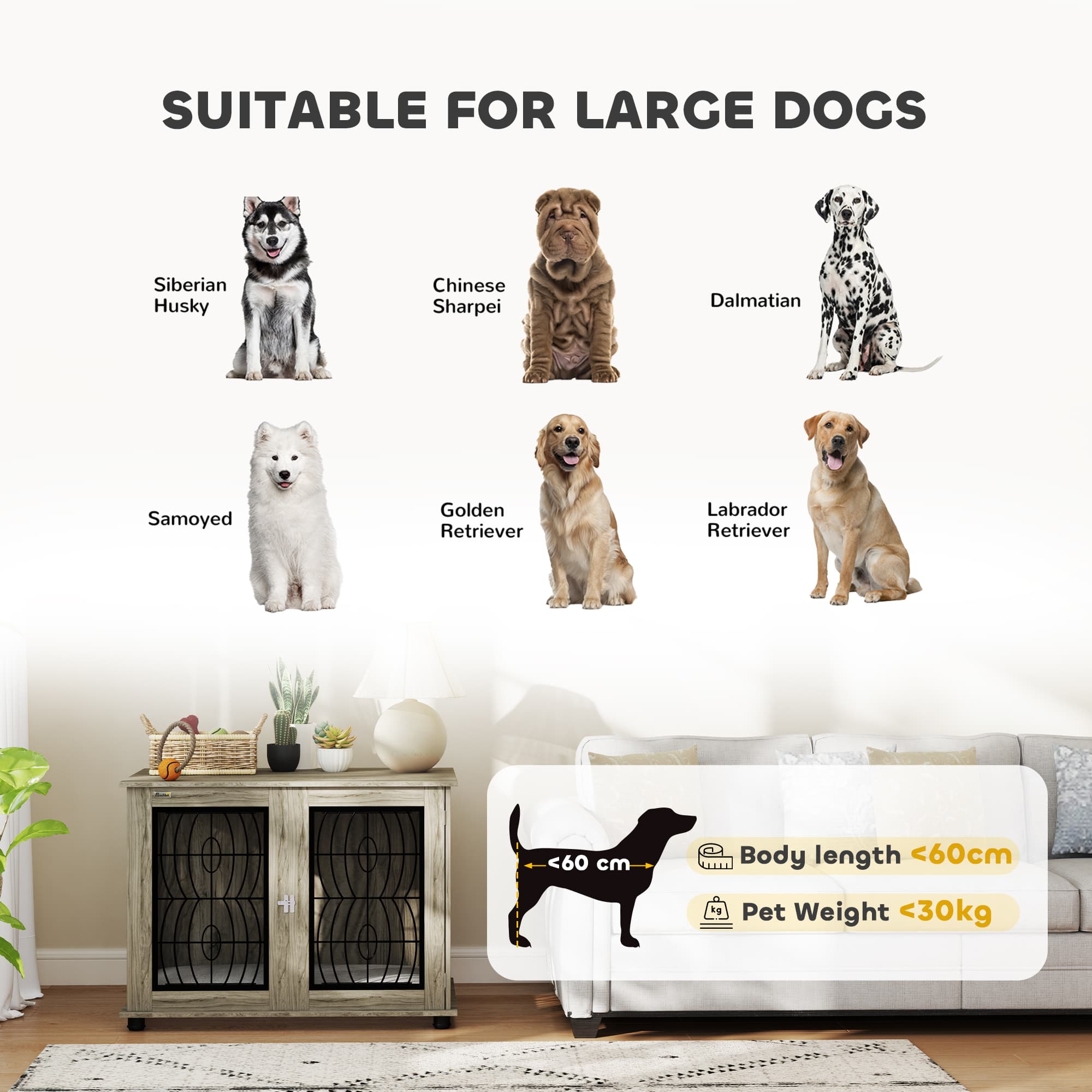 PawHut Dog Crate End Table with Decorative Grille, Grey - image 1