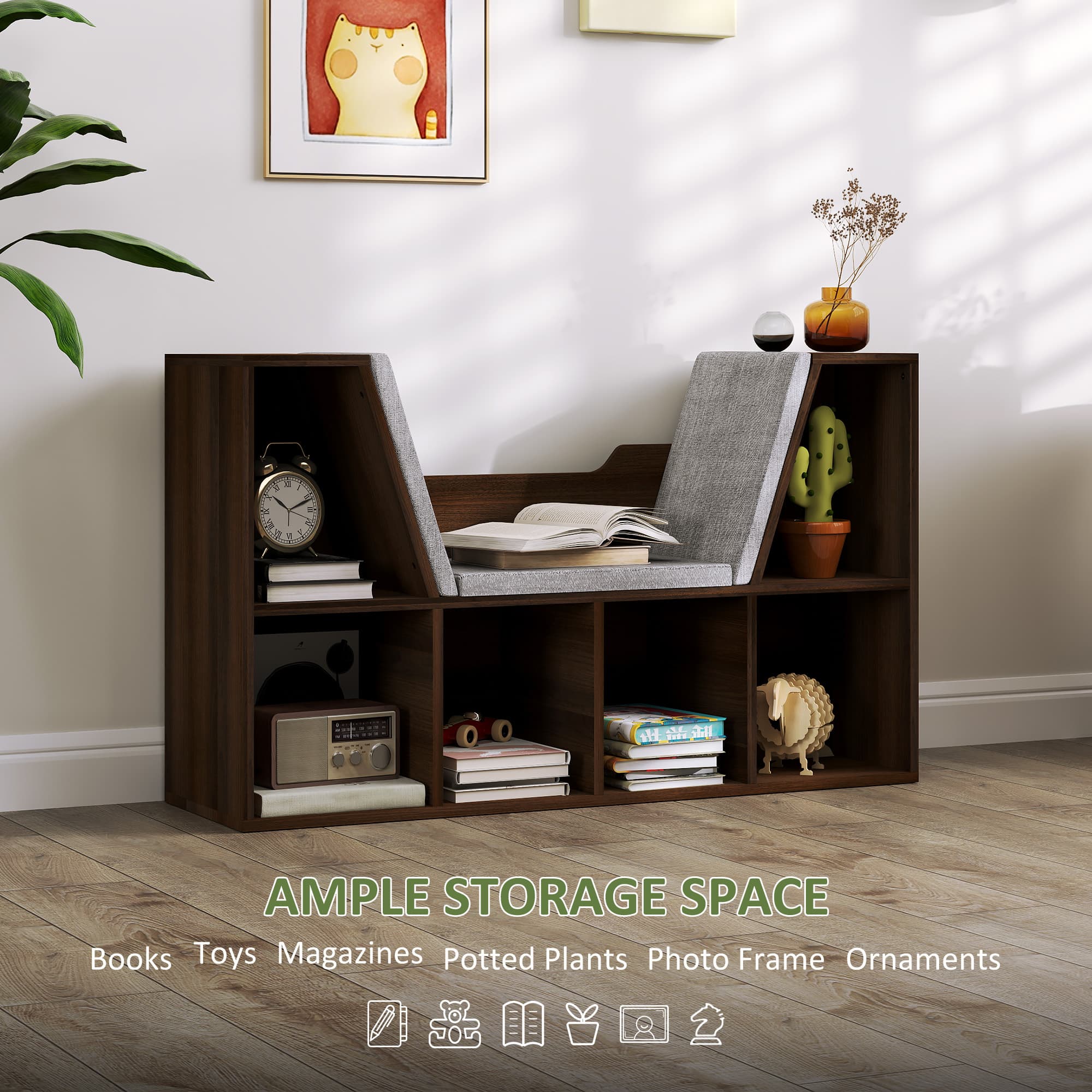 Six-Cube Bookcase With Padded Reading Nook, Chestnut - image 5