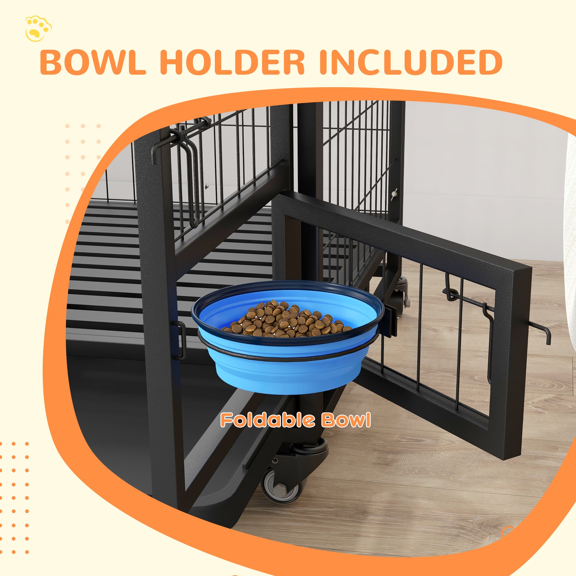 Heavy-Duty Dog Crate on Wheels with Feeding Bowl - image 1