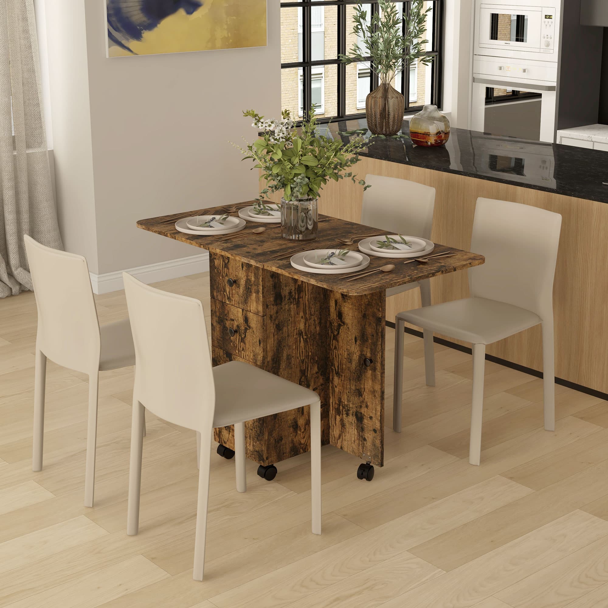 Extendable Drop Leaf Dining Table with Storage – Rustic Brown - image 4