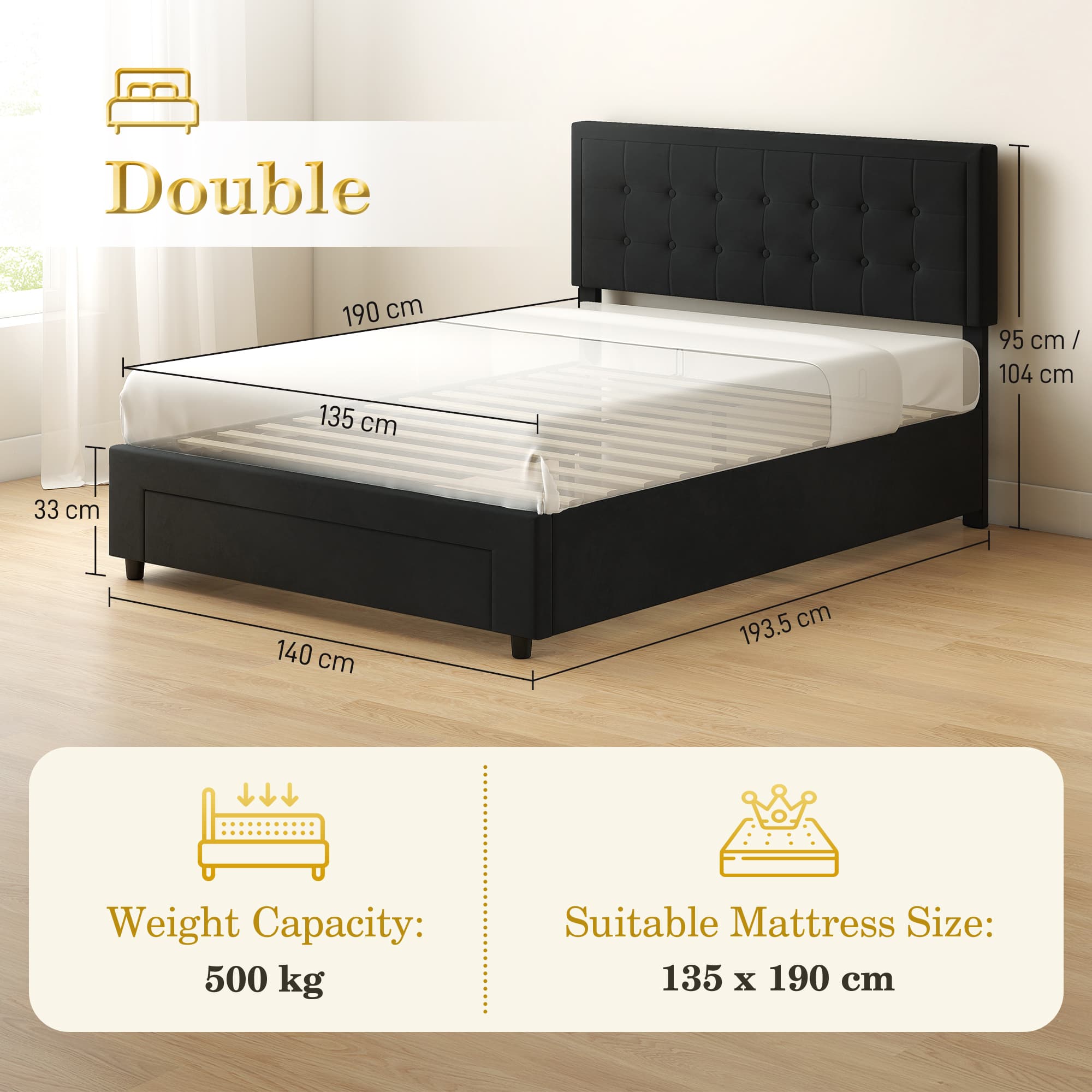 Effortless Storage: Black Velvet Double Ottoman Bed Frame - image 1