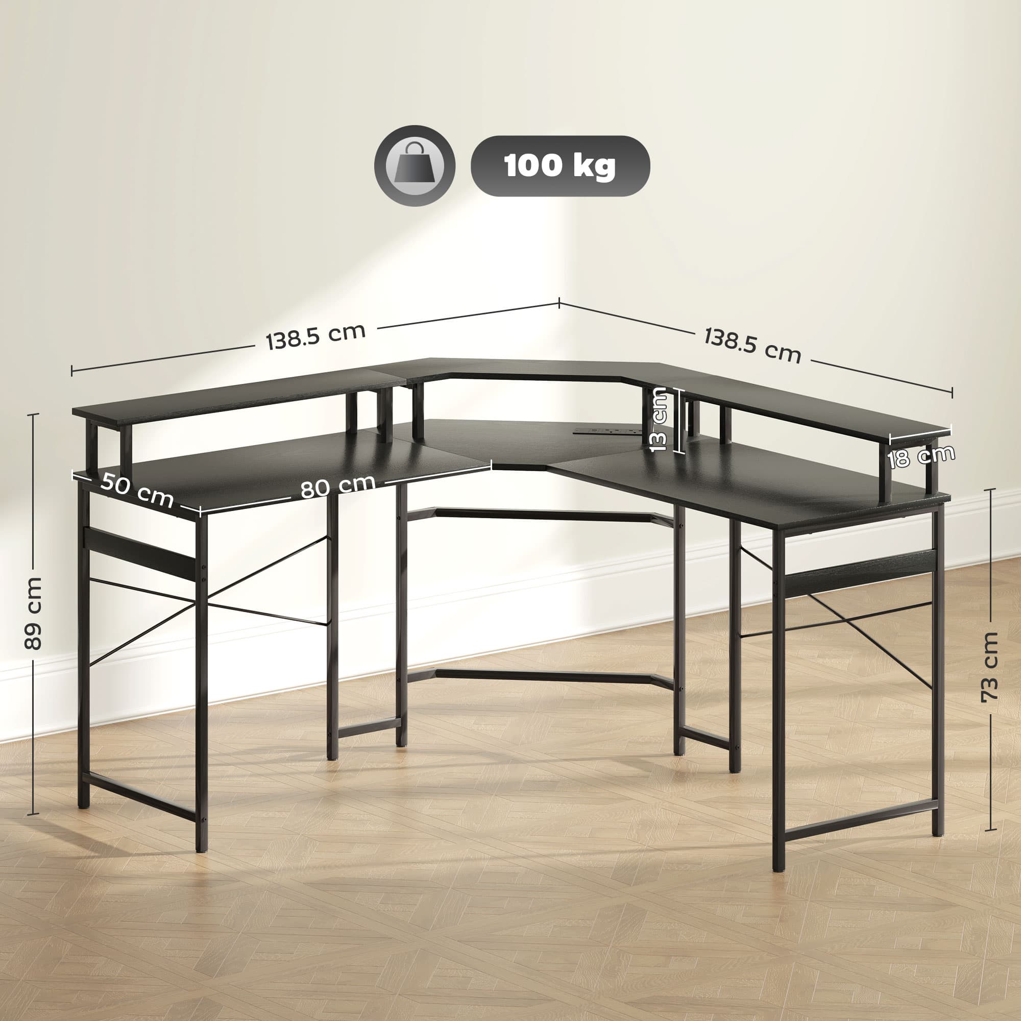 Large L-shaped desk with LED lighting and built-in power sockets - image 5