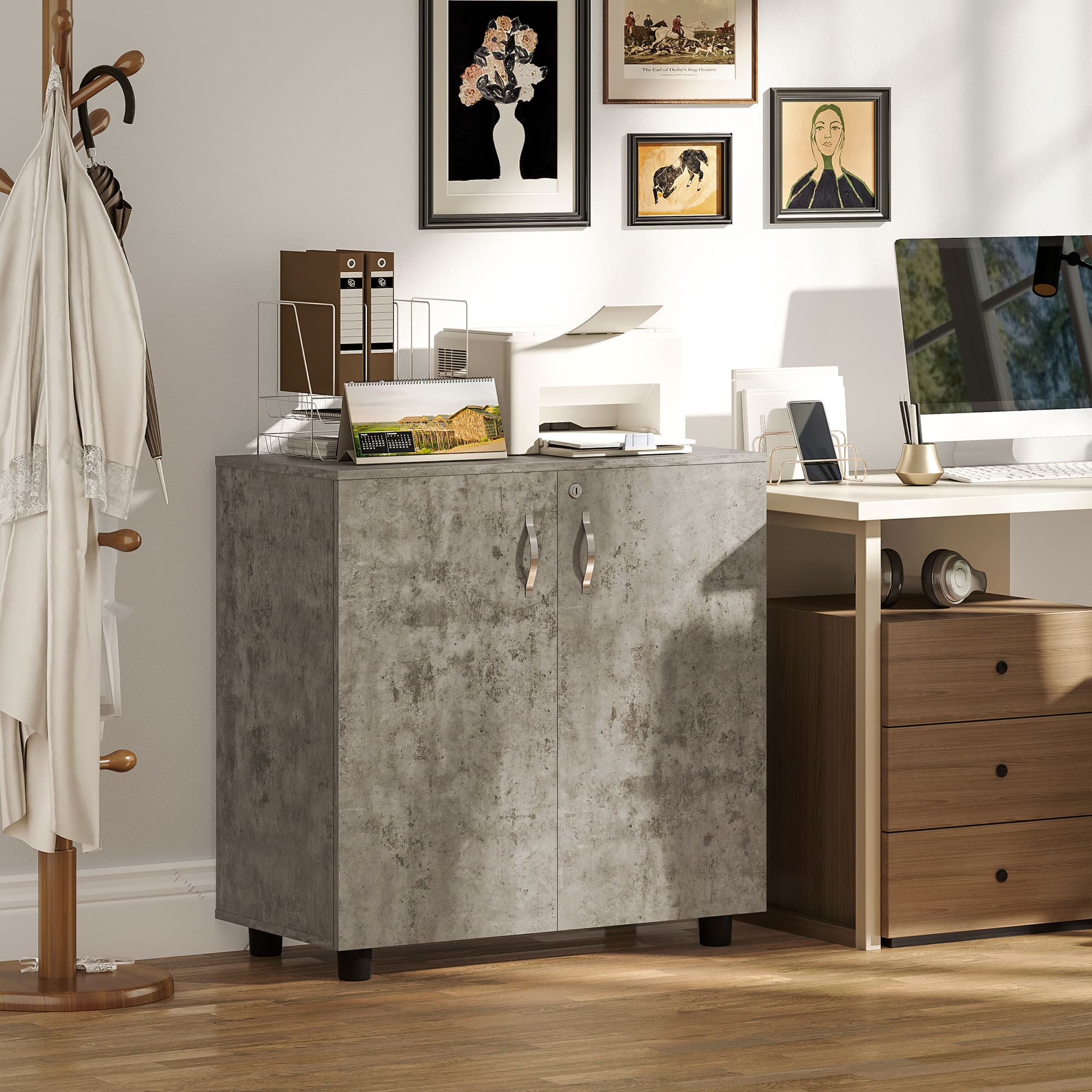 Two-Door Locking Office Cabinet with Flat-Top Printer Stand - image 5