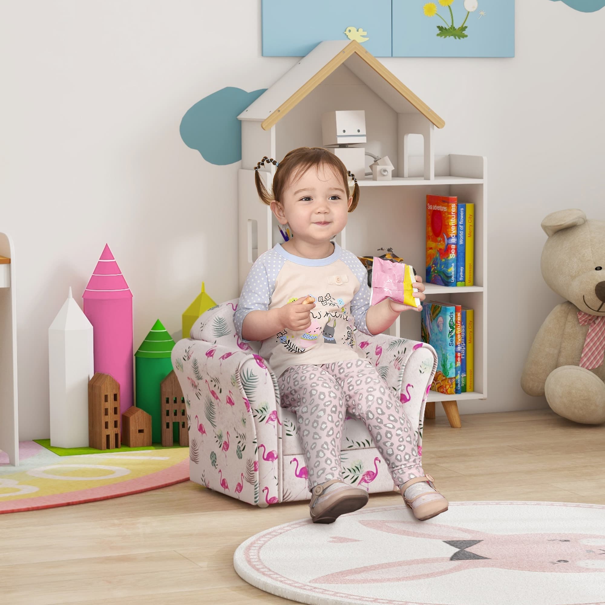Flamingo Kids Armchair With Tropical Print Upholstery - image 4