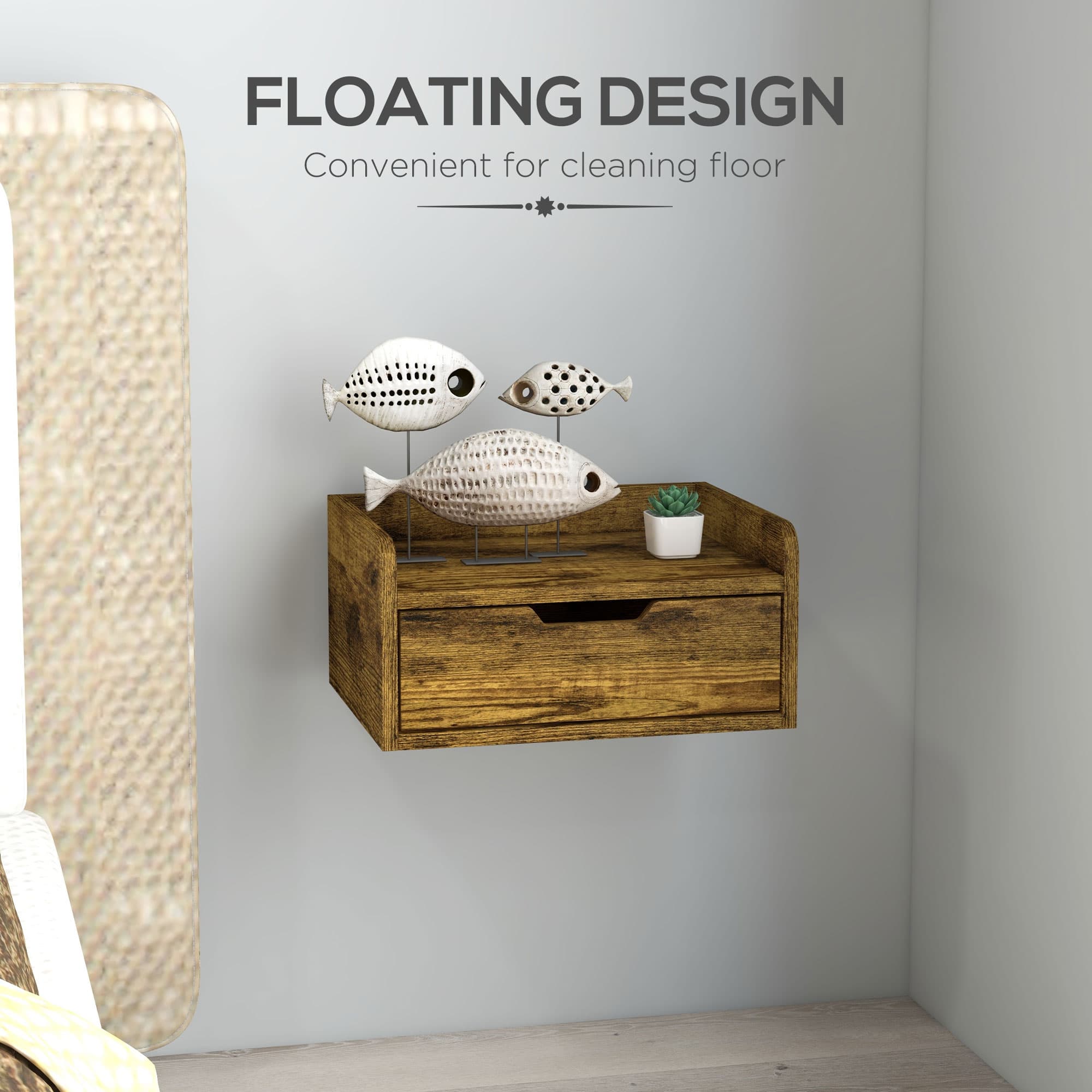 Set of Two Wall-Mounted Floating Nightstands in Rustic Brown - image 5