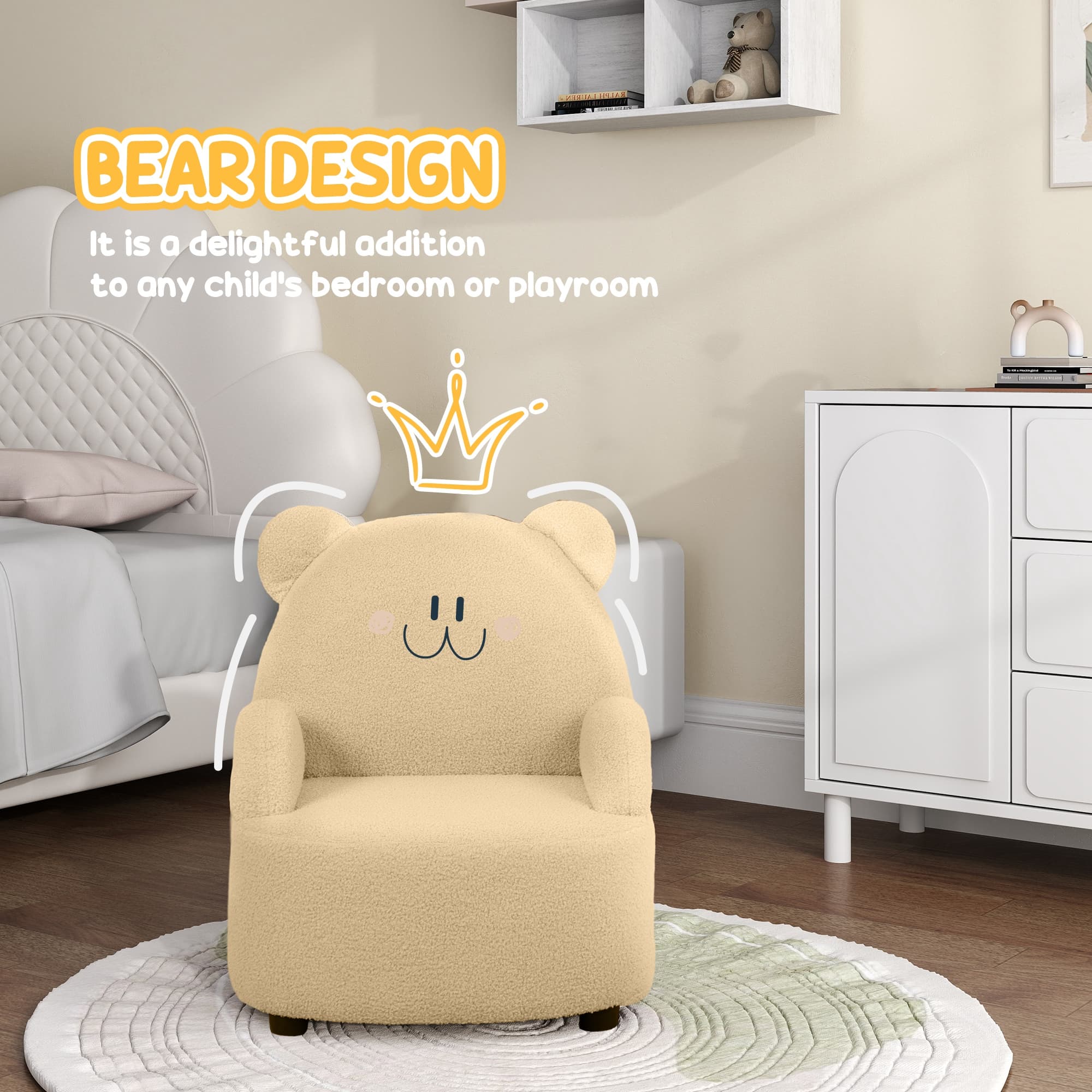 Khaki Bear-Shaped Toddler Chair with Soft Bouclé Fabric - image 1