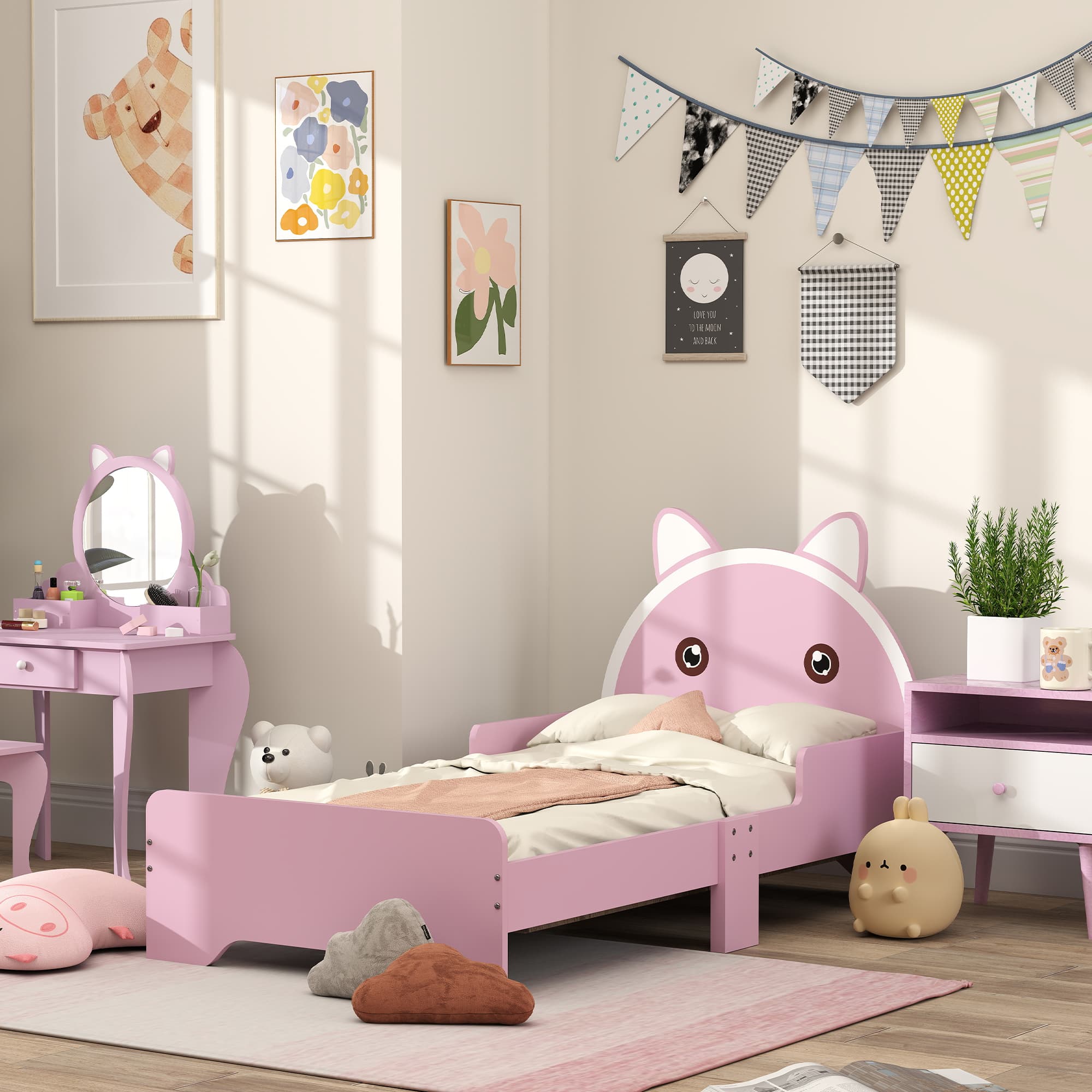 Transform Their Room with the ZONEKIZ Pink Cat Toddler Bed - Pink