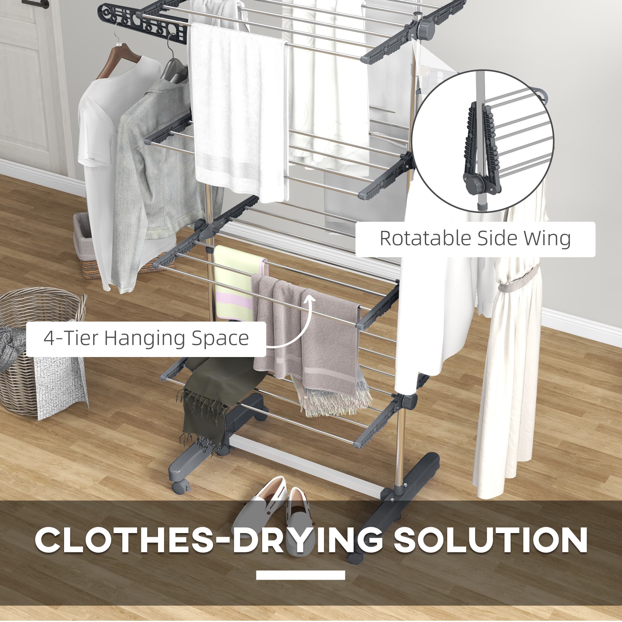 A Freestanding Clothes Airer with Four Shelves and Folding Arms - image 2