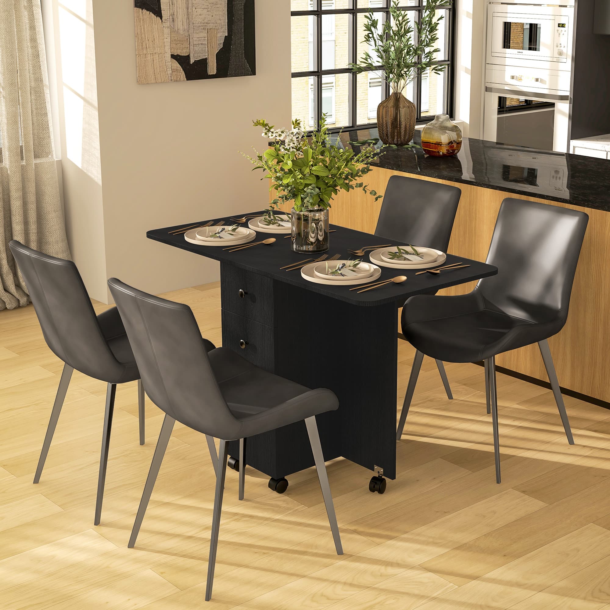 Extending Drop Leaf Dining Table with Built-In Storage and Wheels - image 4