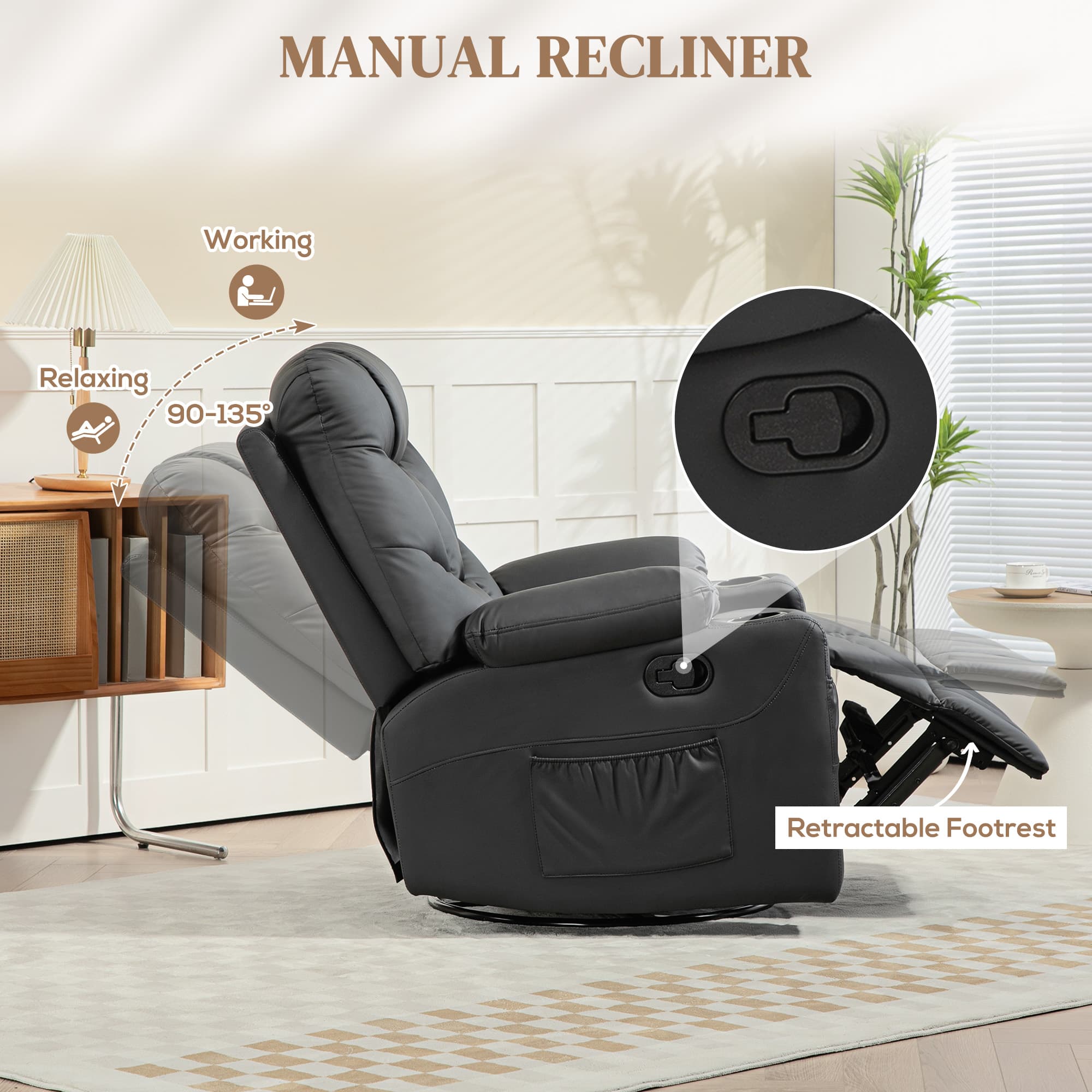 Effortless Comfort: Black Faux Leather Swivel Recliner - image 2