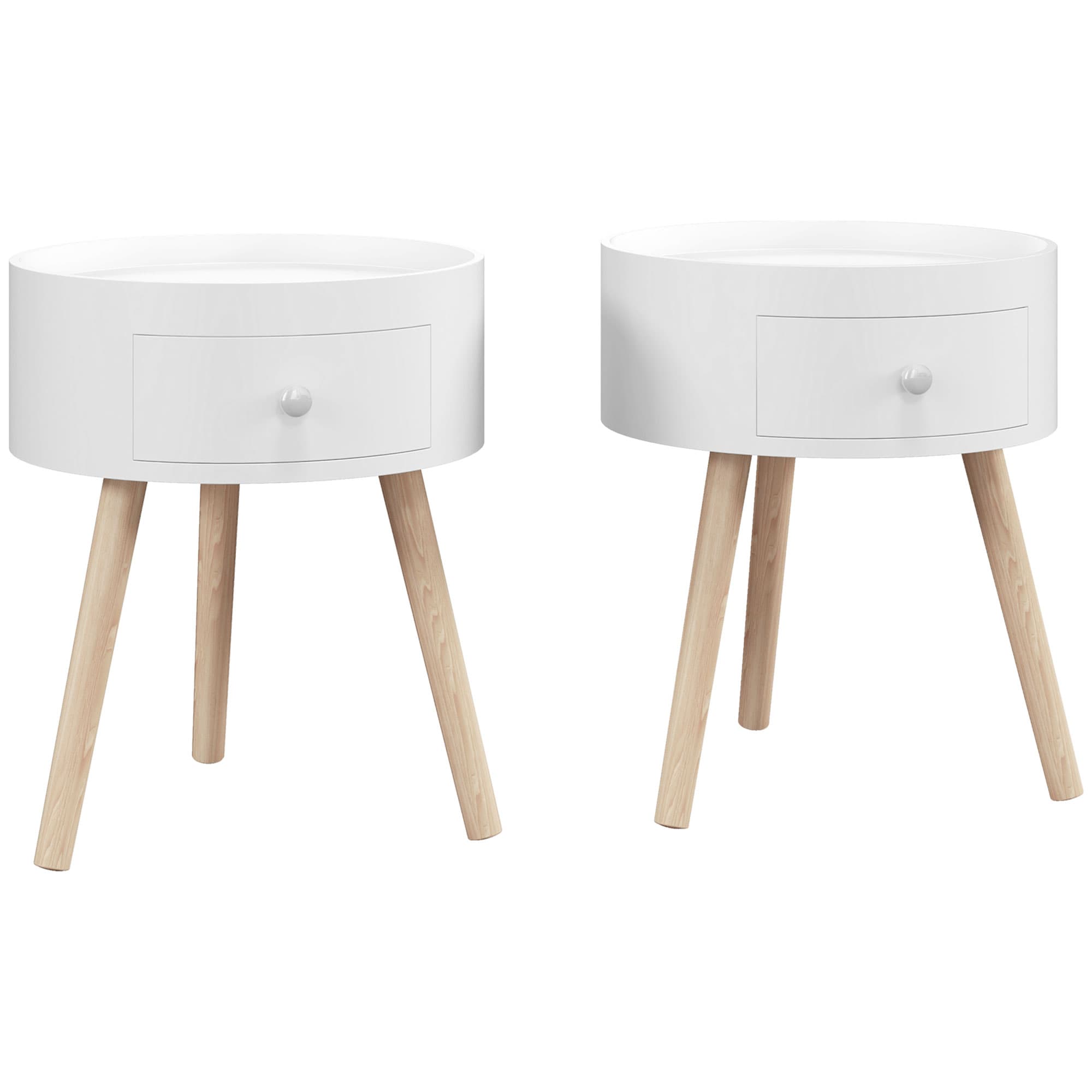 Effortless Style: Set of 2 White Round Side Tables - White