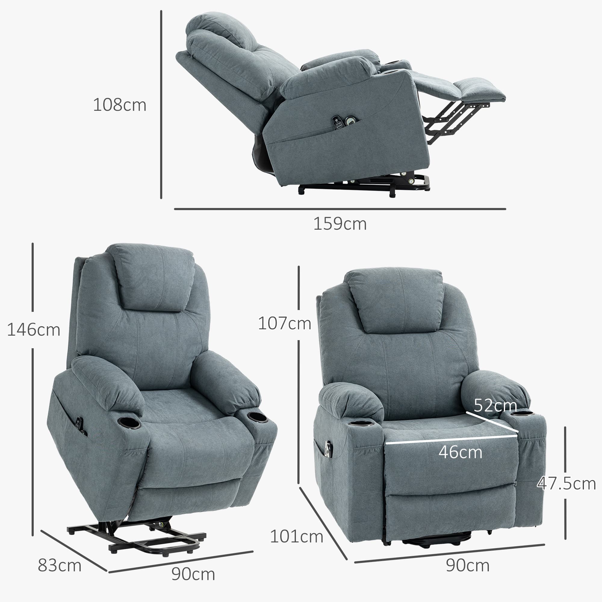 Premium Grey Lift and Recline Massage Armchair with Heat - image 4