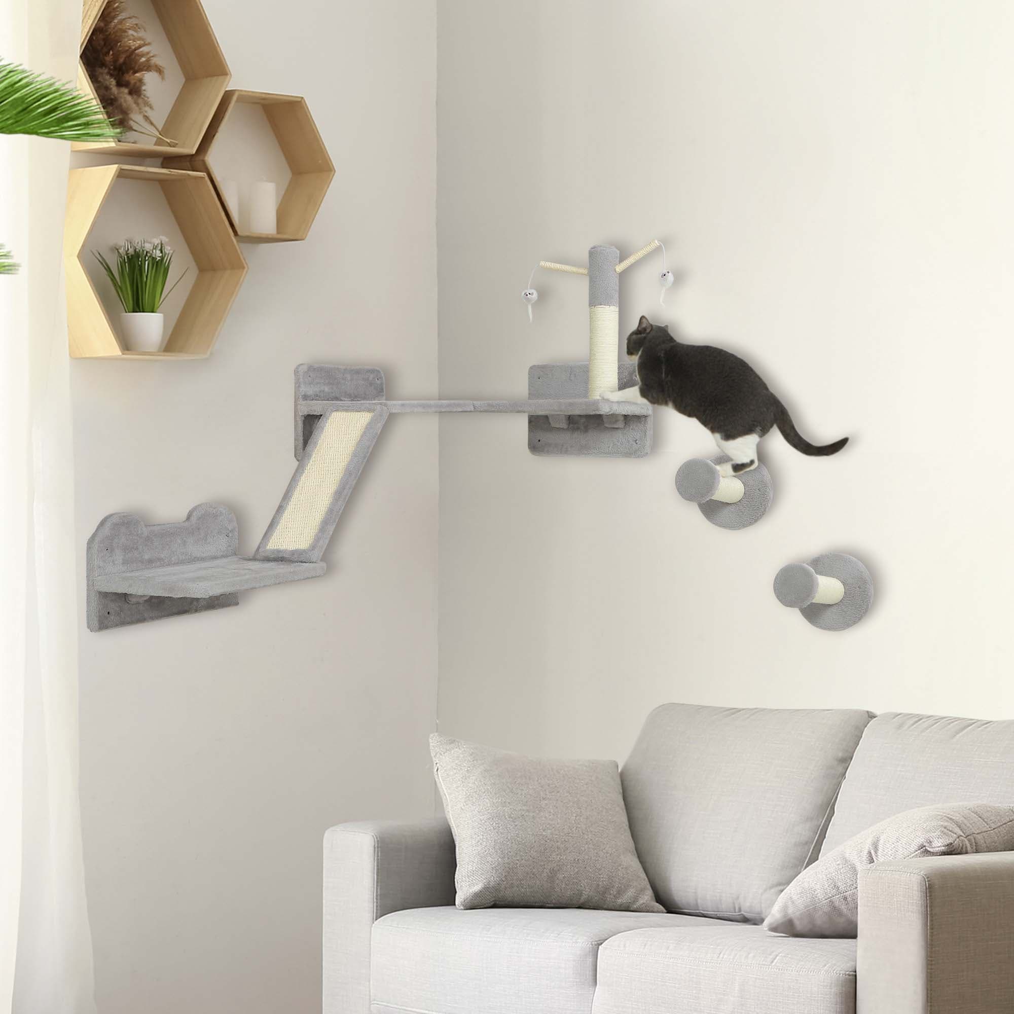 3-Piece Wall Cat Furniture with Climbing Ramp and Scratching Post - image 8