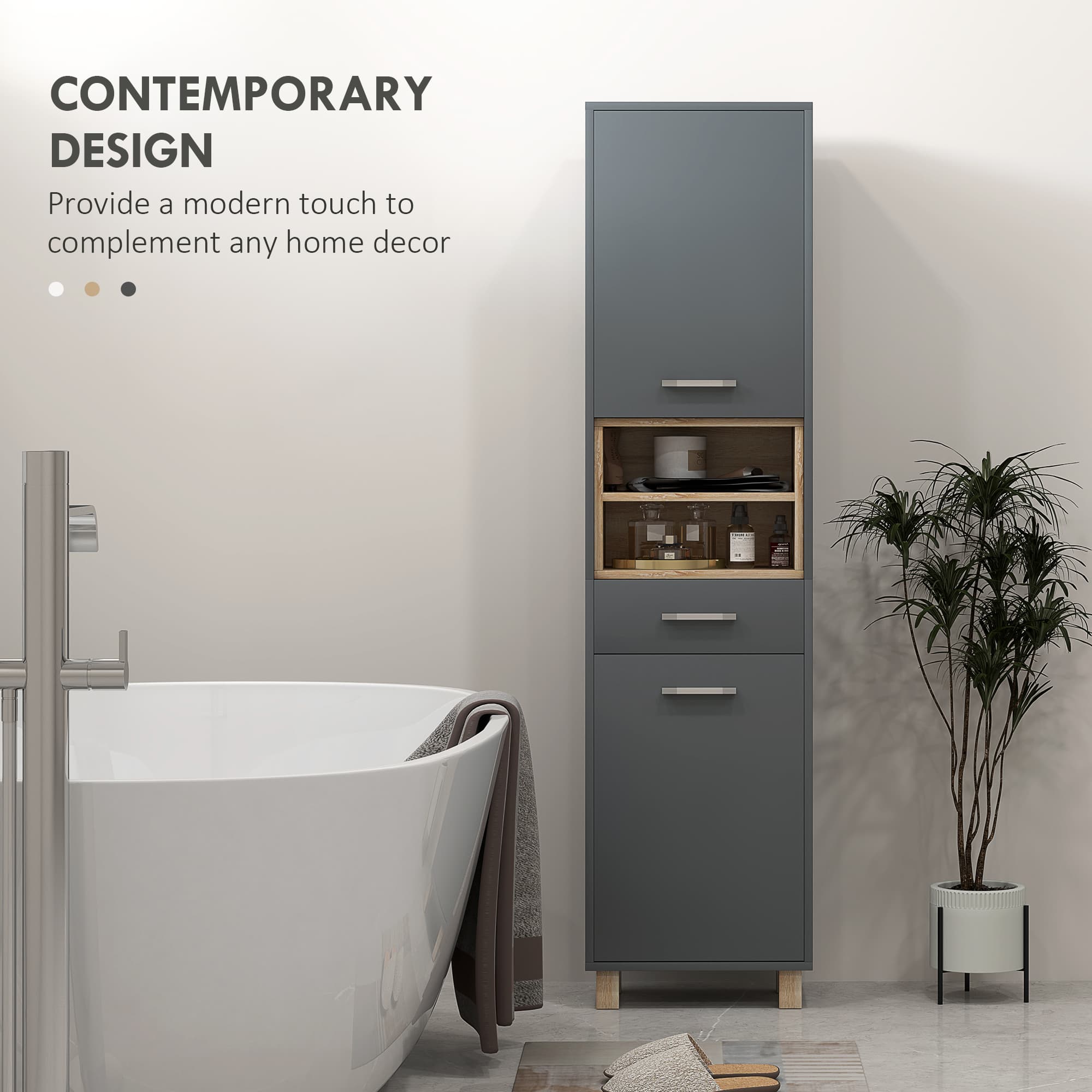 Effortless Storage: Tall Matte Grey Bathroom Cabinet - image 1