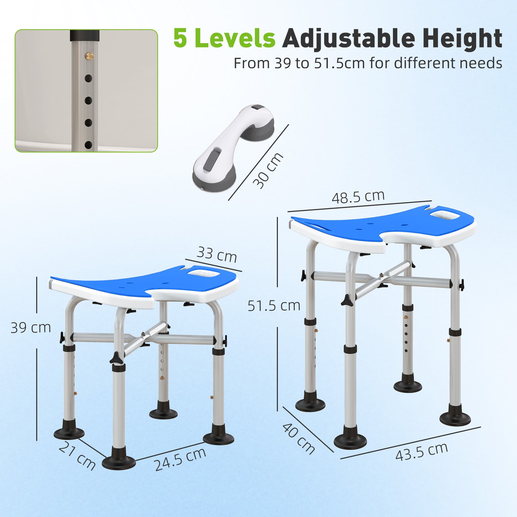 Adjustable Dark Blue Padded Shower Stool - image 6