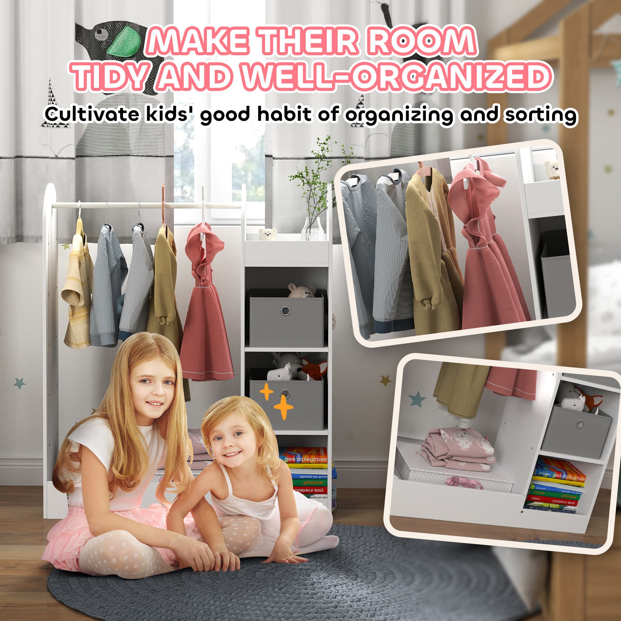 Children's Clothes Rail with Mirror and Storage - image 3