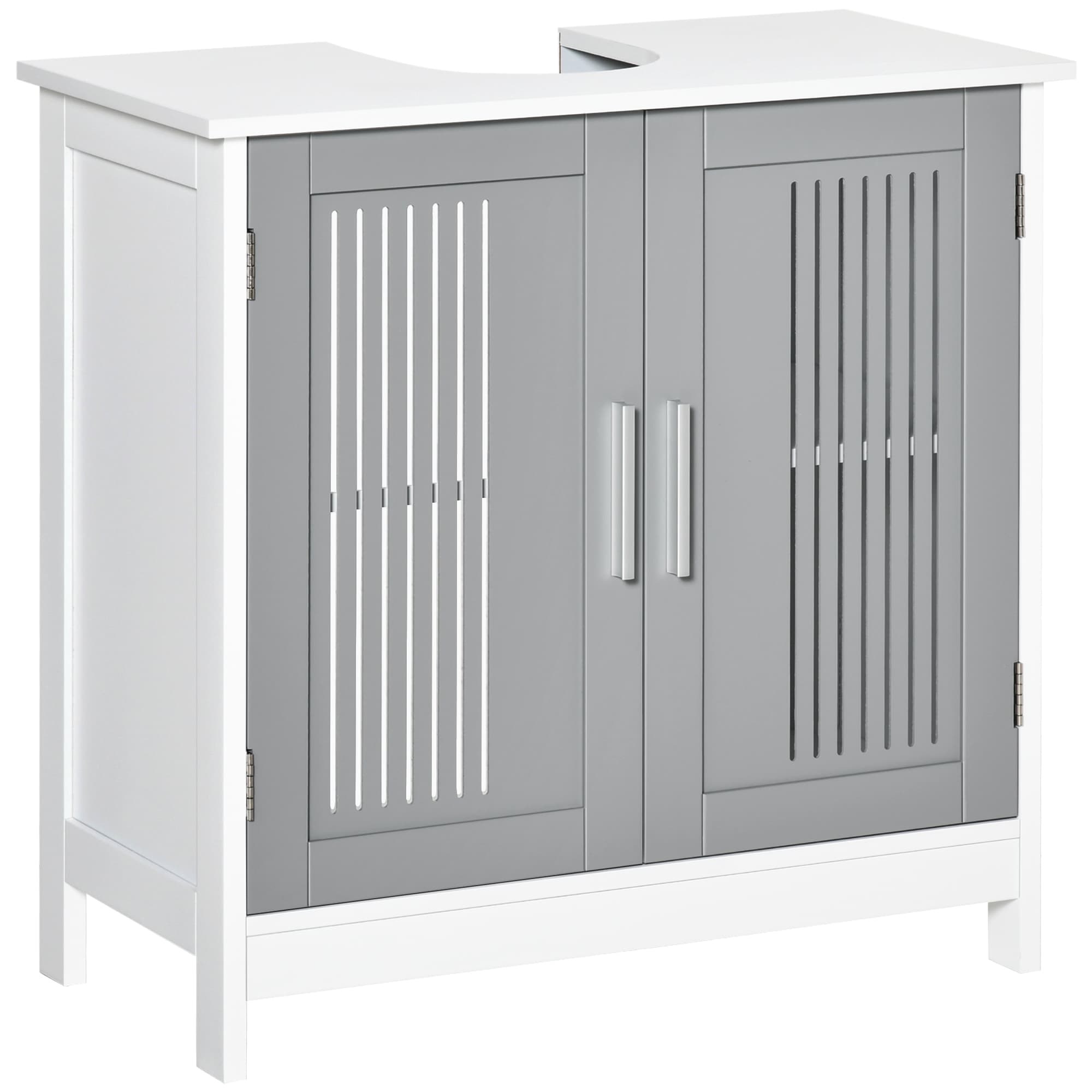 Grey Under-Sink Cabinet with Slatted Double Doors