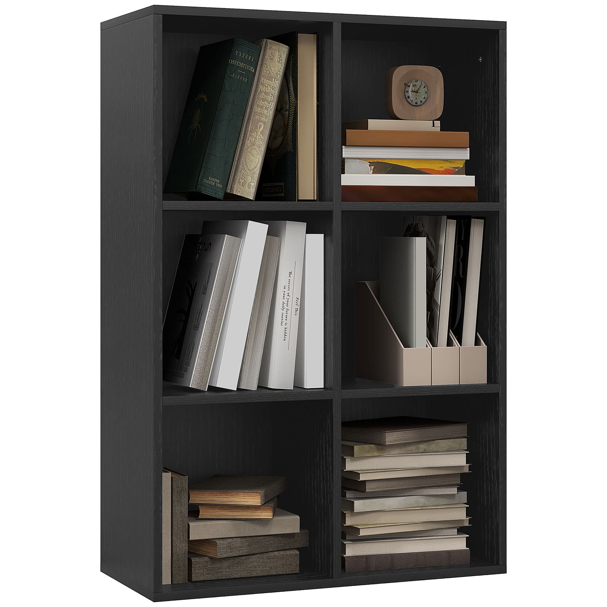 Modern Black Six-Cube Bookcase for Effortless Organisation - Black