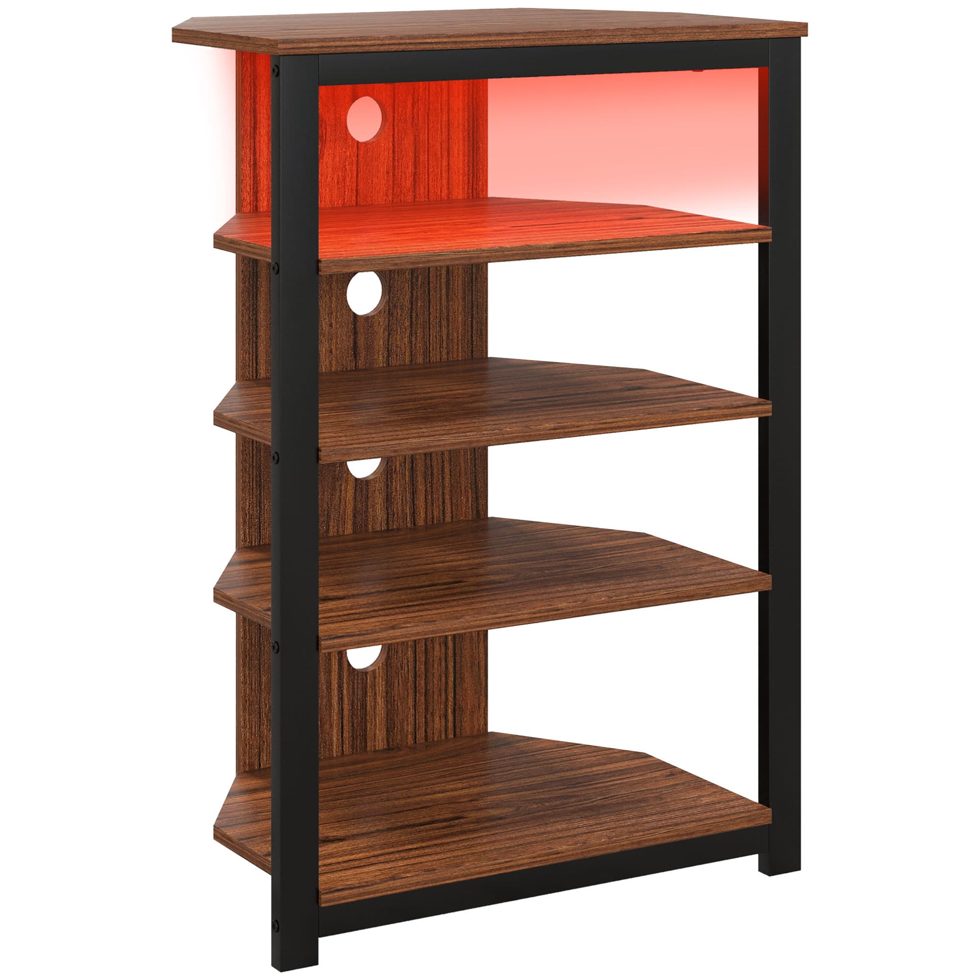 Transform Your Corner Space with This 4-Tier LED TV Stand - Brown